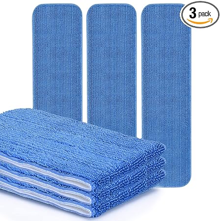 Matthew 18' Microfiber Spray Mop Replacement Pads Heads for Wet Dry Reusable Mops Floor Home Commercial Cleaning Refills, Machine Washable Fits Compatible with Bona Mop&Most Spray Mops Blue (3 Pack)