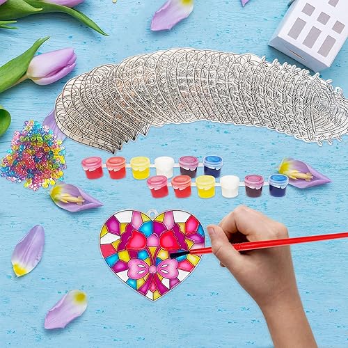 Miniatura 2 de 28 juegos de atrapasoles de corazón para ventanas, Día de San Valentín, kits de manualidades, pintura de ventana, arte de corazón, atrapasoles para