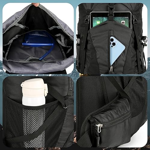 Miniatura 4 de Mochila de senderismo de 75L con cubierta de lluvia, impermeable, mochila de camping, zapatos de almacén para hombres y mujeres, sin marco