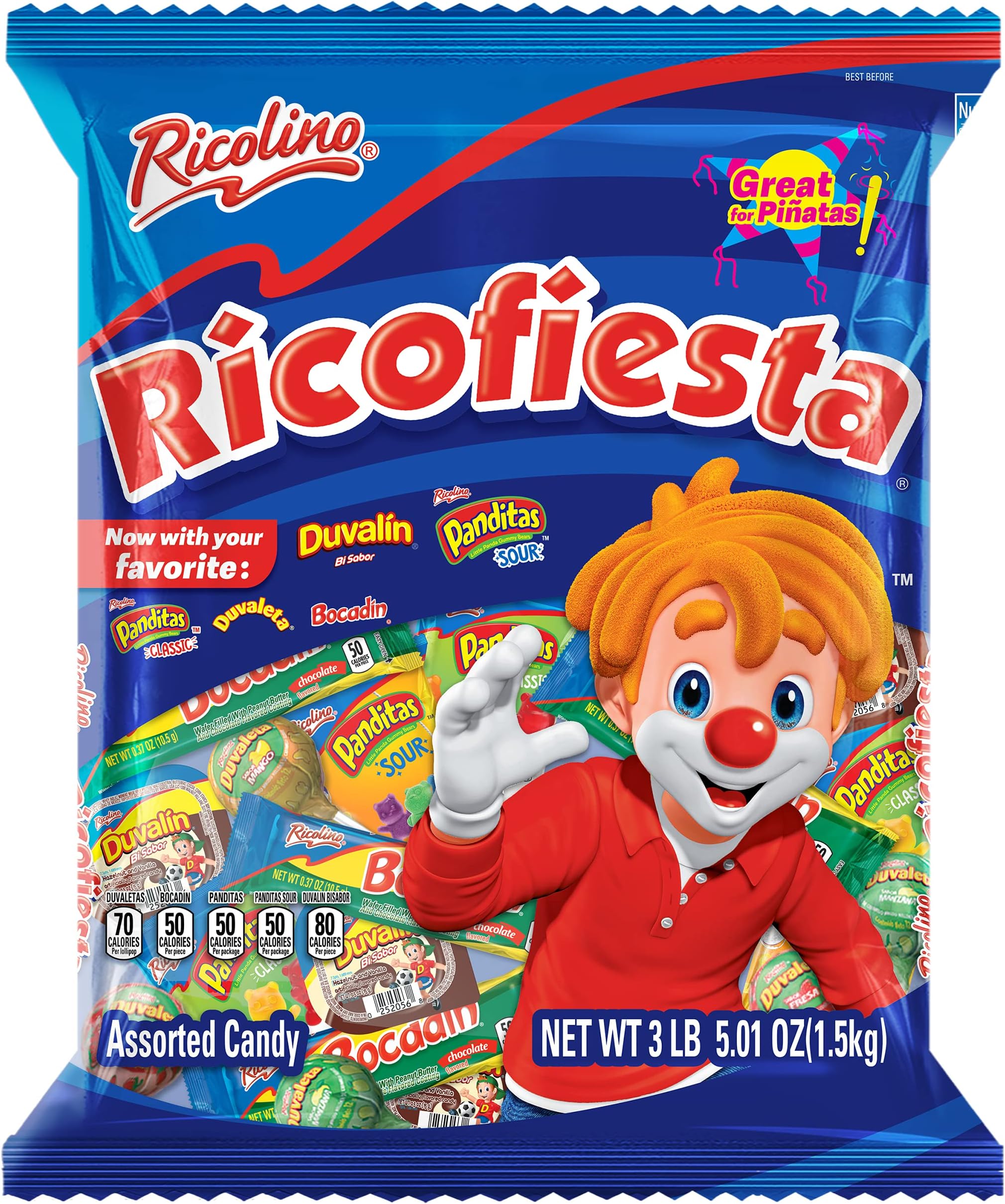 RICOLINO Ricofiesta Party Pack - Assorted Hispanic Candy, Perfect for Piñatas and Children's Birthday Parties, 3.3lb (Barcel USA)