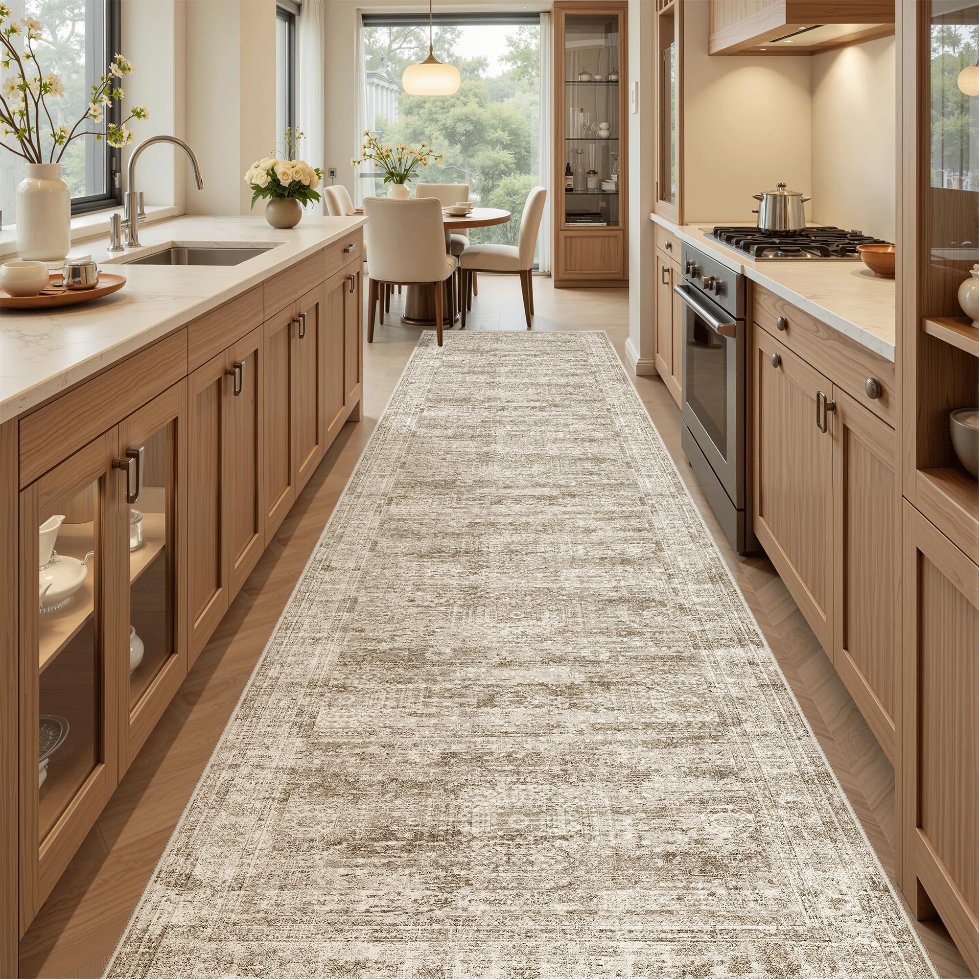 Photo 1 of Soalmost Hallway Runner Rug 2'6"x10' Non-Slip Runners for Kitchen Brown