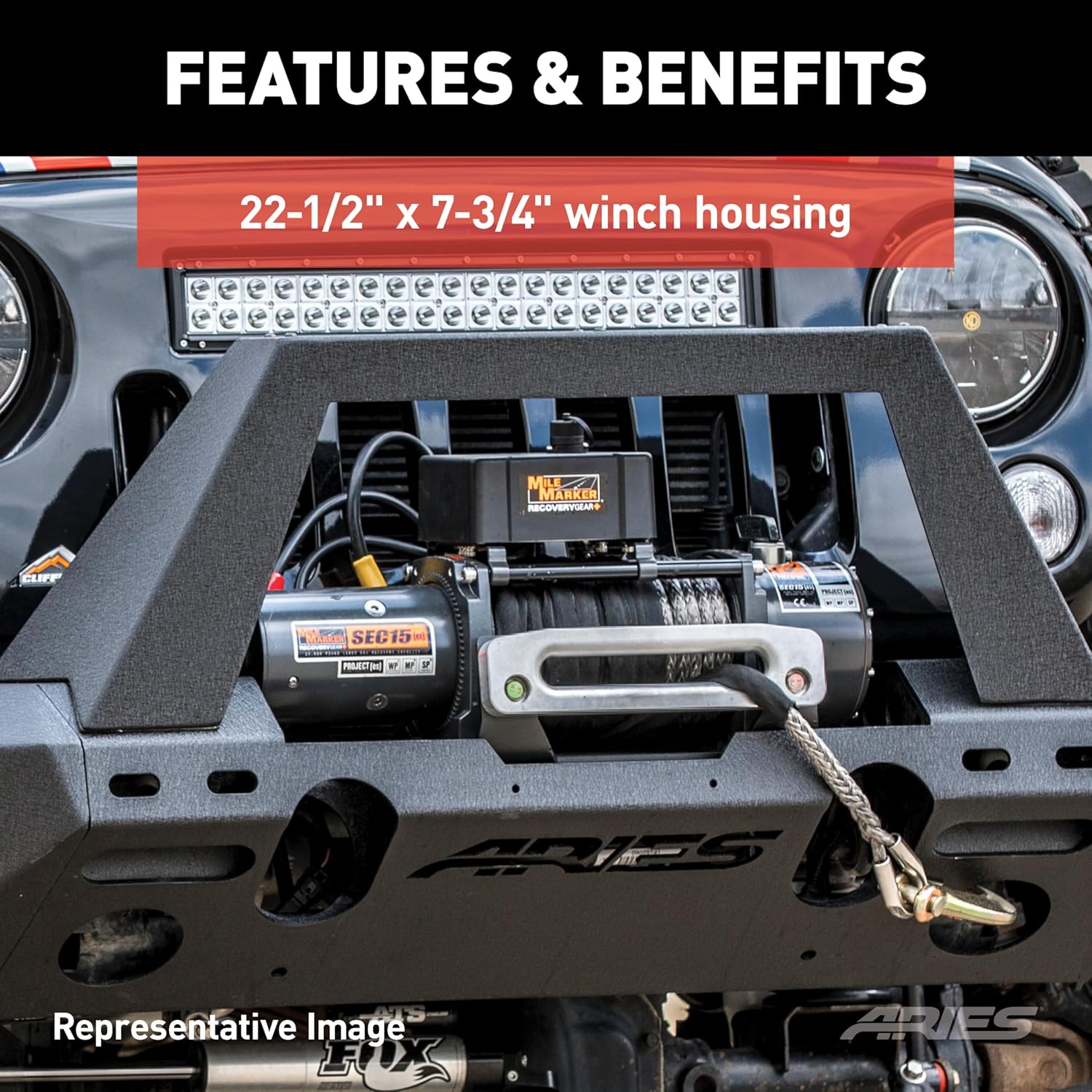 ARIES 2082093 TrailChaser Black Aluminum Front Bumper with Brush Guard and Winch Mount, Select Jeep Wrangler JL, Gladiator