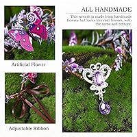 Vista 5 de MOSTORY Corona de flores de mariposa hecha a mano, corona de hada, duende del bosque, tiara circular floral para cosplay, mujeres y niñas, fiesta