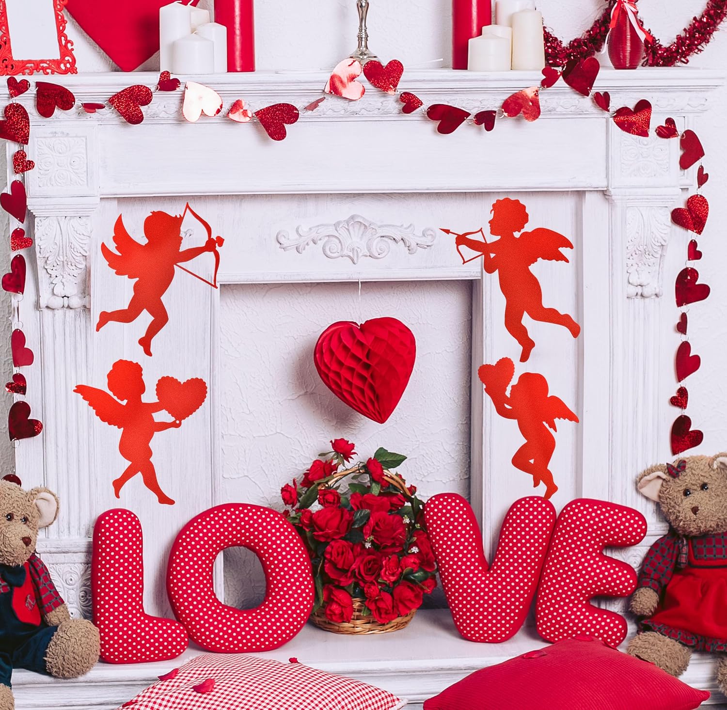 Gift Boutique 24 Pack Valentine Red Glitter Cupid Cutouts 11 Inch Large Cardboard Cut Outs Wedding Classroom Window DIY Craft Party Supply Decorations image 4
