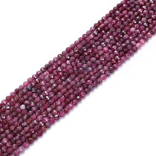 Miniatura 2 de JM Design Cuentas redondas facetadas de turmalina roja natural, tamaño 0.138 in, 15.5 '' hebra para la fabricación de joyas