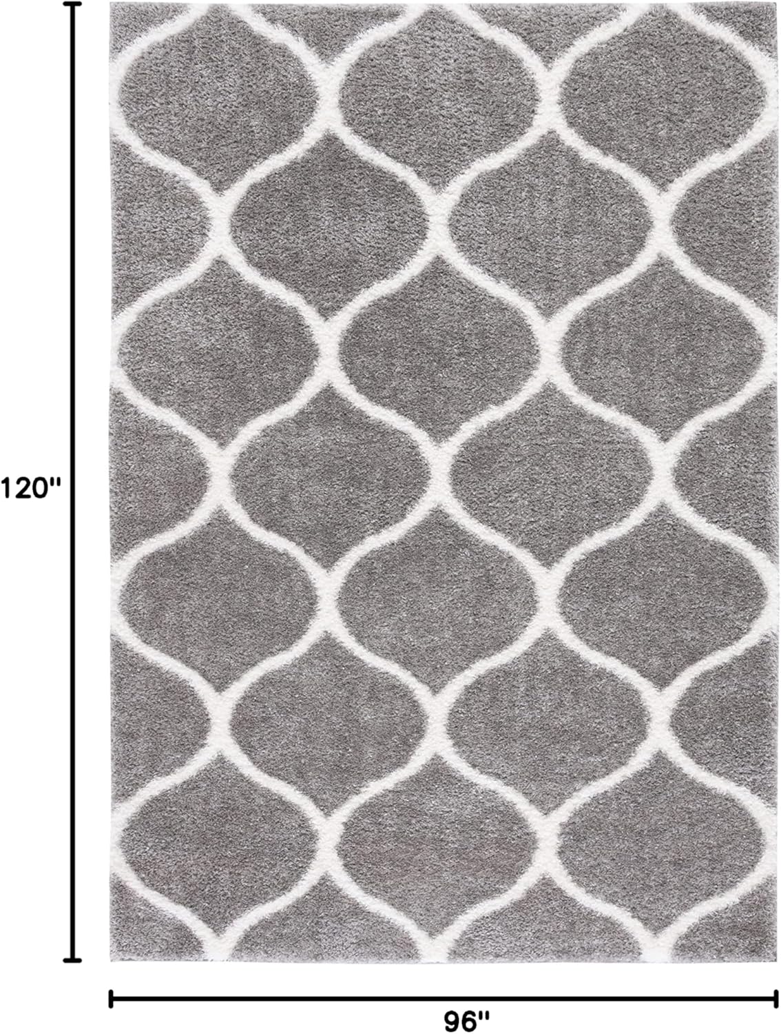 SAFAVIEH Area Rug 8x10 - Tahoe Shag Collection - Large - Grey & White, Trellis Pattern, Non-Shedding & Easy Cleaning, Plush Thick Pile, Ideal for Living Room, Bedroom, Dining Space (THO677H)