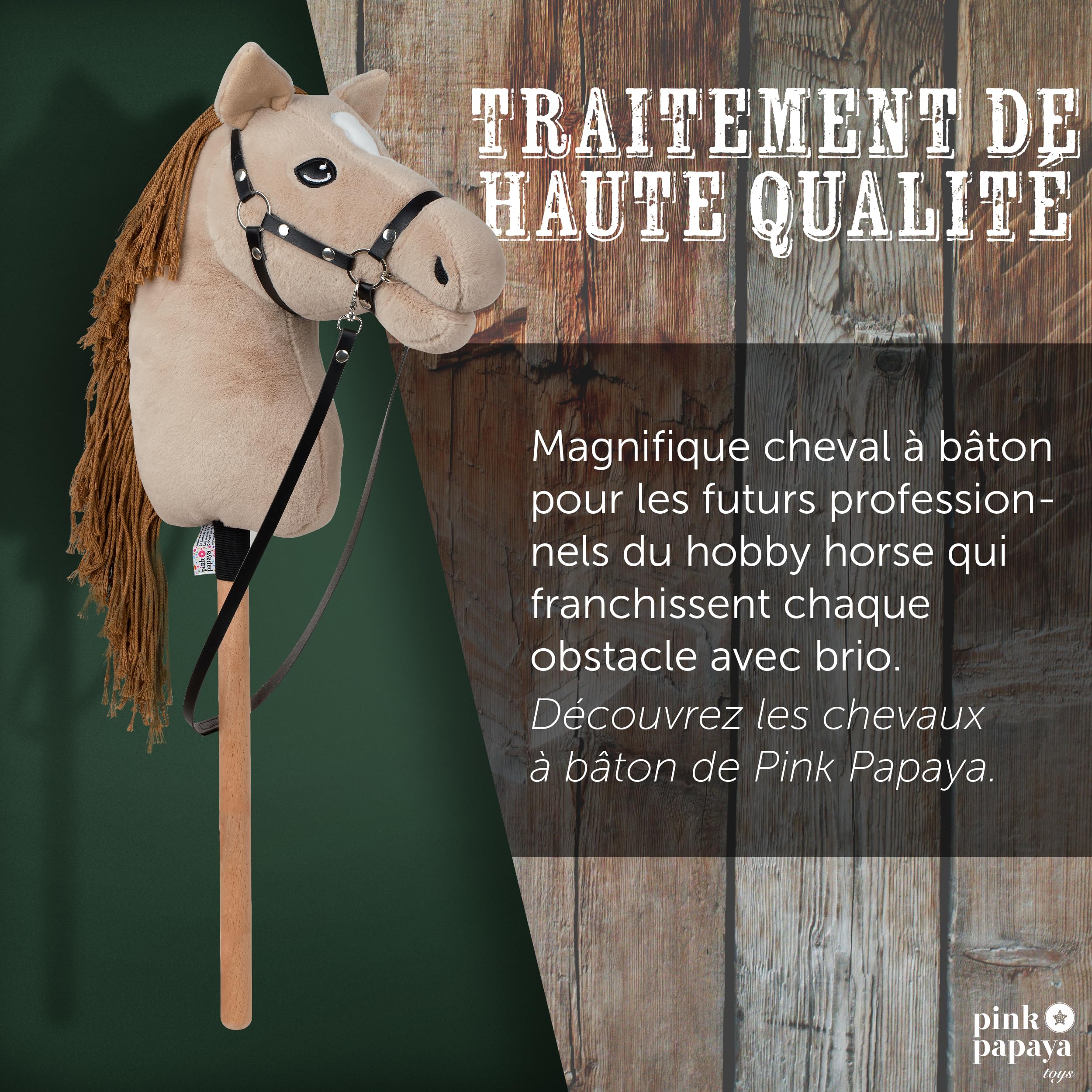 Pink Papaya Hobby Horse, with Headcollar and Bride, Stick Horse for The Hobby Horsing, Riding Horse for Kids. - 2