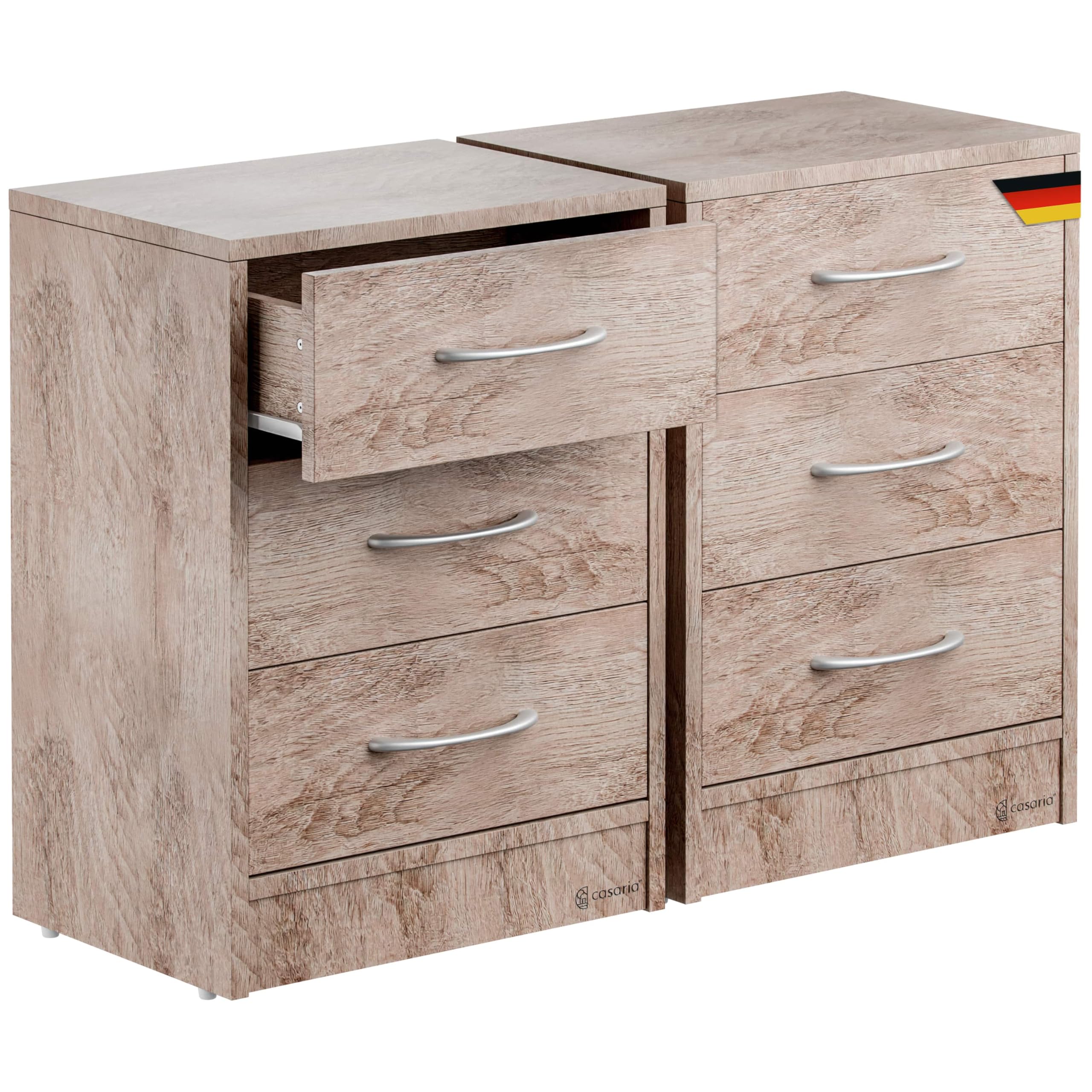 CASARIA 2X Table de Nuit Bois 3 tiroirs 54x39x28cm Table de Chevet Chambre à Coucher Petit Meuble intérieur Rangement