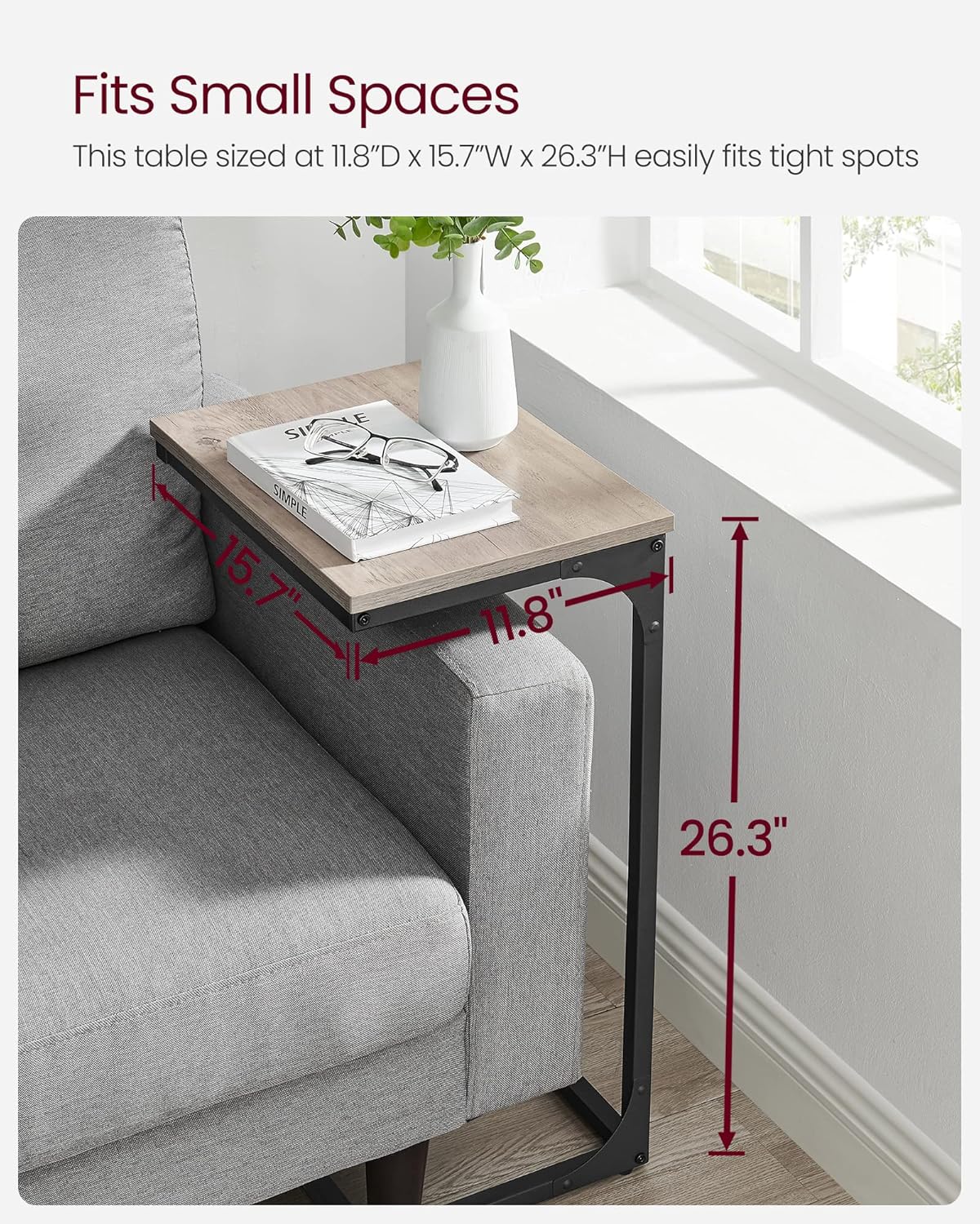 VASAGLE C-Shaped End Table, Side Table for Sofa, Couch Table with Metal Frame, Small TV Tray Table for Living Room, Bedroom, Greige and Black - Image 7