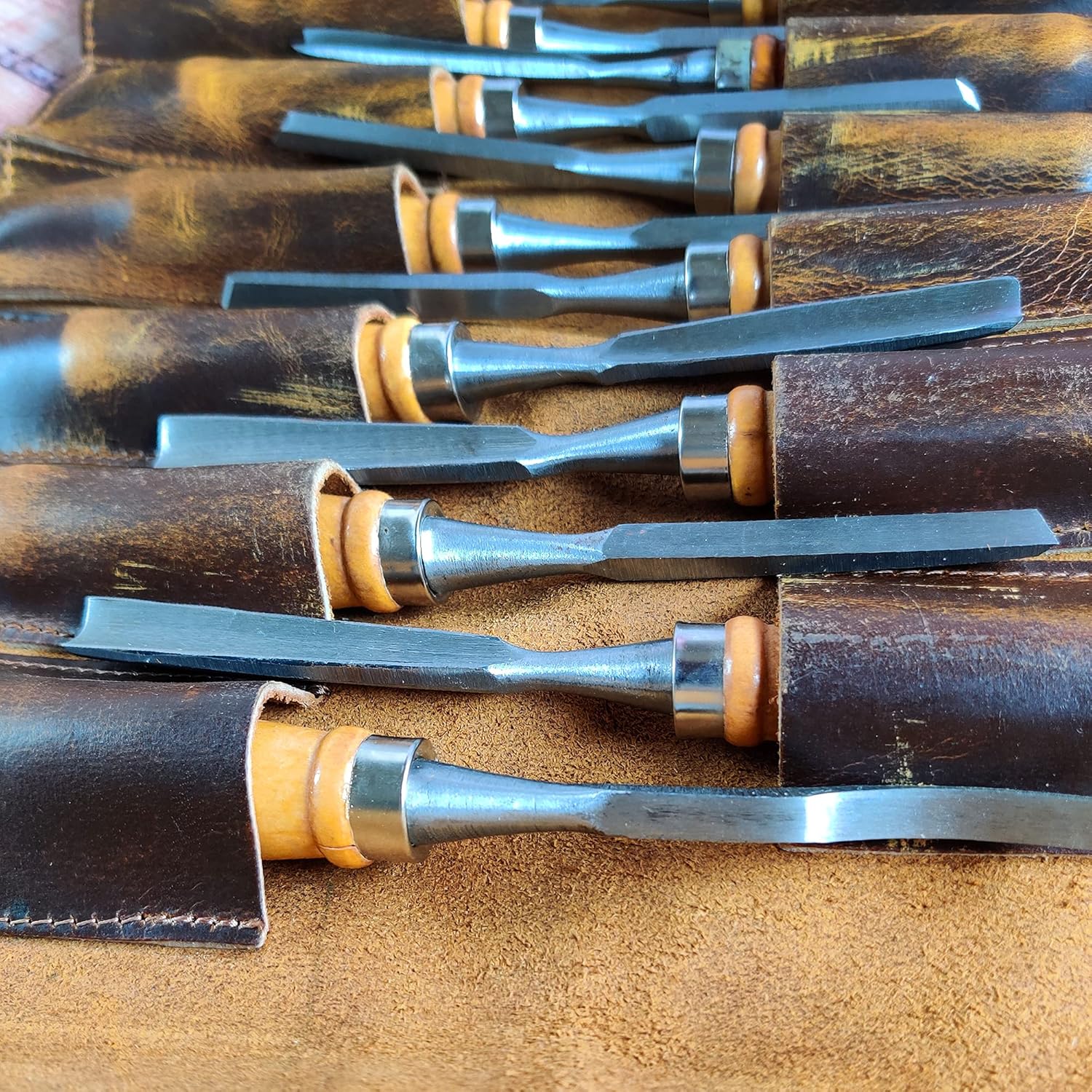 Leather Tool Roll Up Pouch - Leather Tool Wrench Roll/Chisel Bag by RUSTIC TOWN