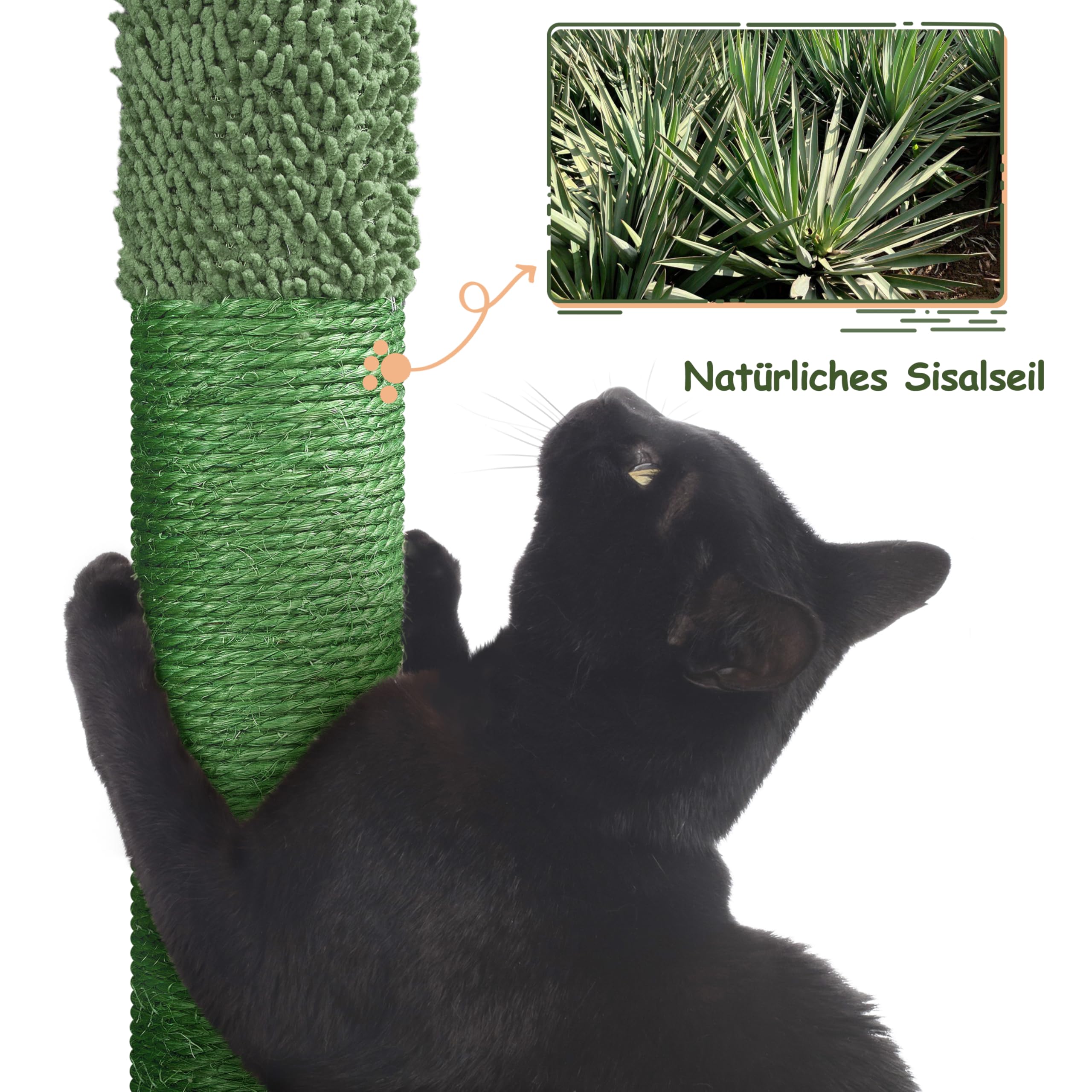 Yaheetech 138 cm Kratzbaum Kaktus Katzenbaum mit Katzenleiter & 2 Höhlen | Kaktusform | Mopp- & Teddy-Plüsch | FSC-zertifizierte Spanplatten | mit Kippsicherung | mit 4 Kratzsäulen & 2 Plattformen