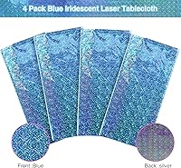Vista 4 de Paquete de 4 manteles de plástico iridiscente brillantes desechables láser rectangulares, cubiertas de mesa, mantel de papel holográfico