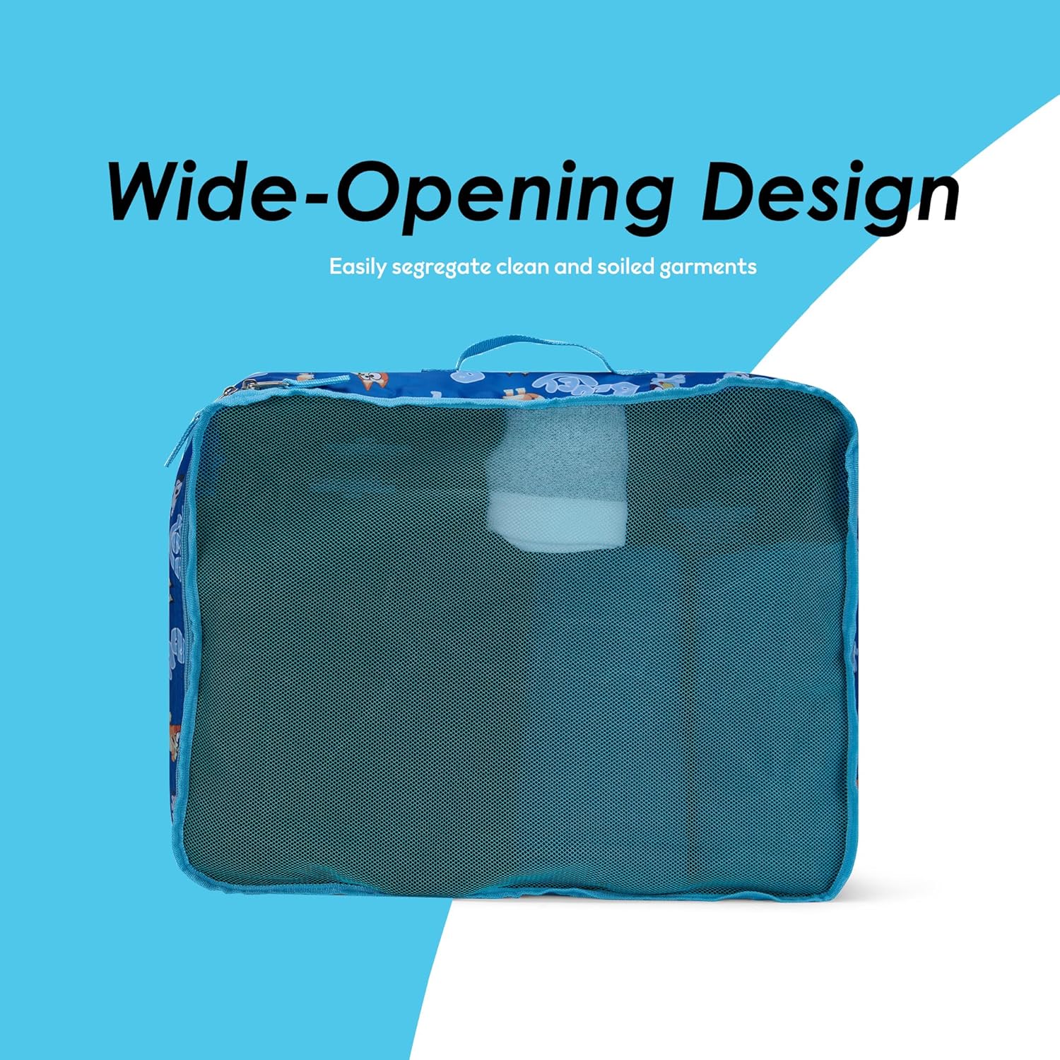 Bluey Packing Cubes for Kids - 5 Piece Luggage Organizer Set - Travel Accessories for Suitcase - Bluey Bingo Bandit Chilli Stripe Trixie - Packing Cube Set for Kids, Teens, Adults