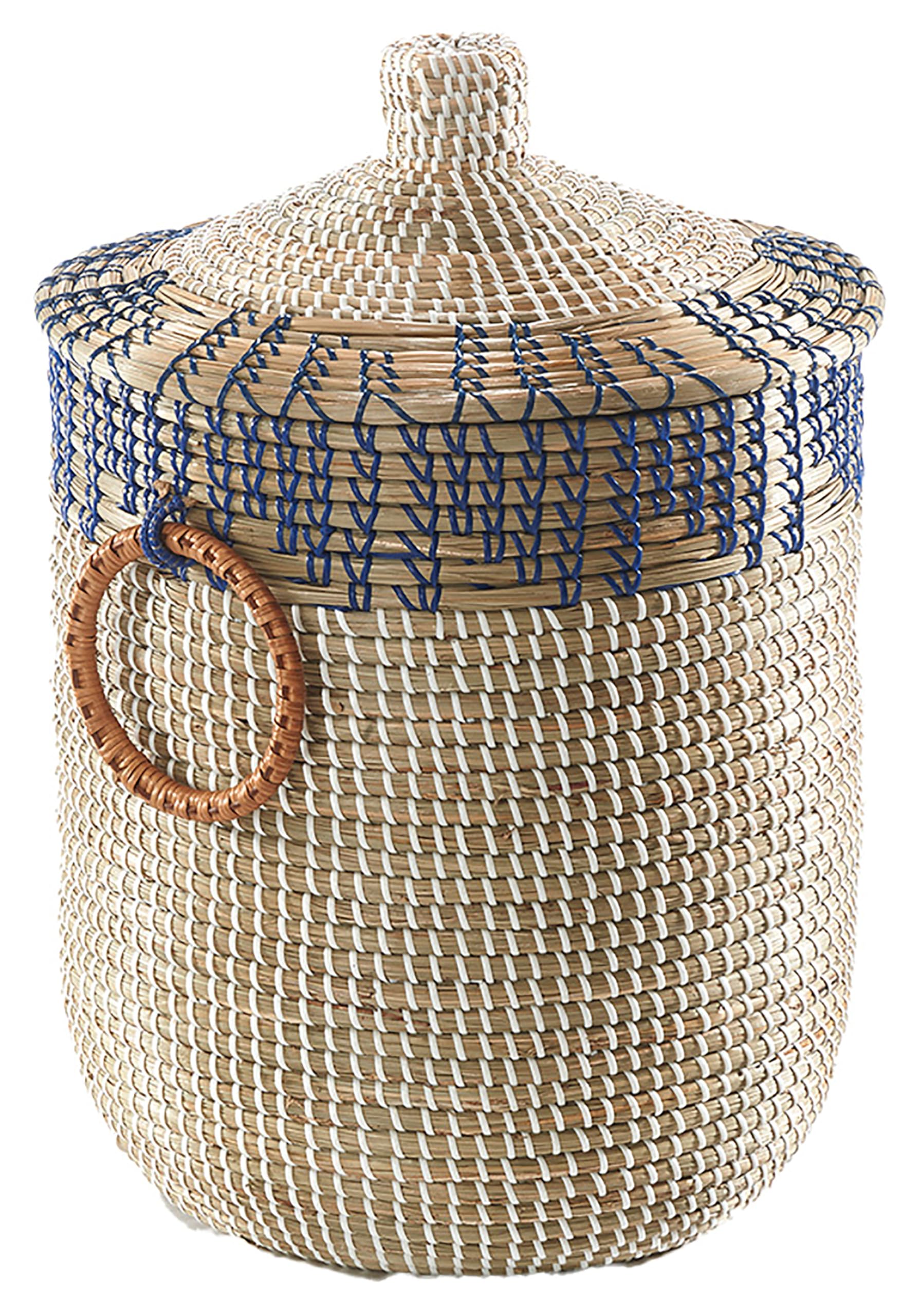 Kobolo Schlangenkorb BOREA aus Seegras | Ø 37 cm, H 54 cm | handgeflochtener Aufbewahrungskorb mit Deckel in beige | Wäschekorb | Deko Korb | aus Naturmaterial für Wäsche, Spielzeug, Zeitschriften