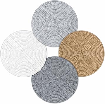 fanquare Braided Placemats Set of 4 Round Woven Placemats 12 Inch Cotton Rope Placemats Heat Resistant Non-Slip Table Mats for Kitchen Home Dining