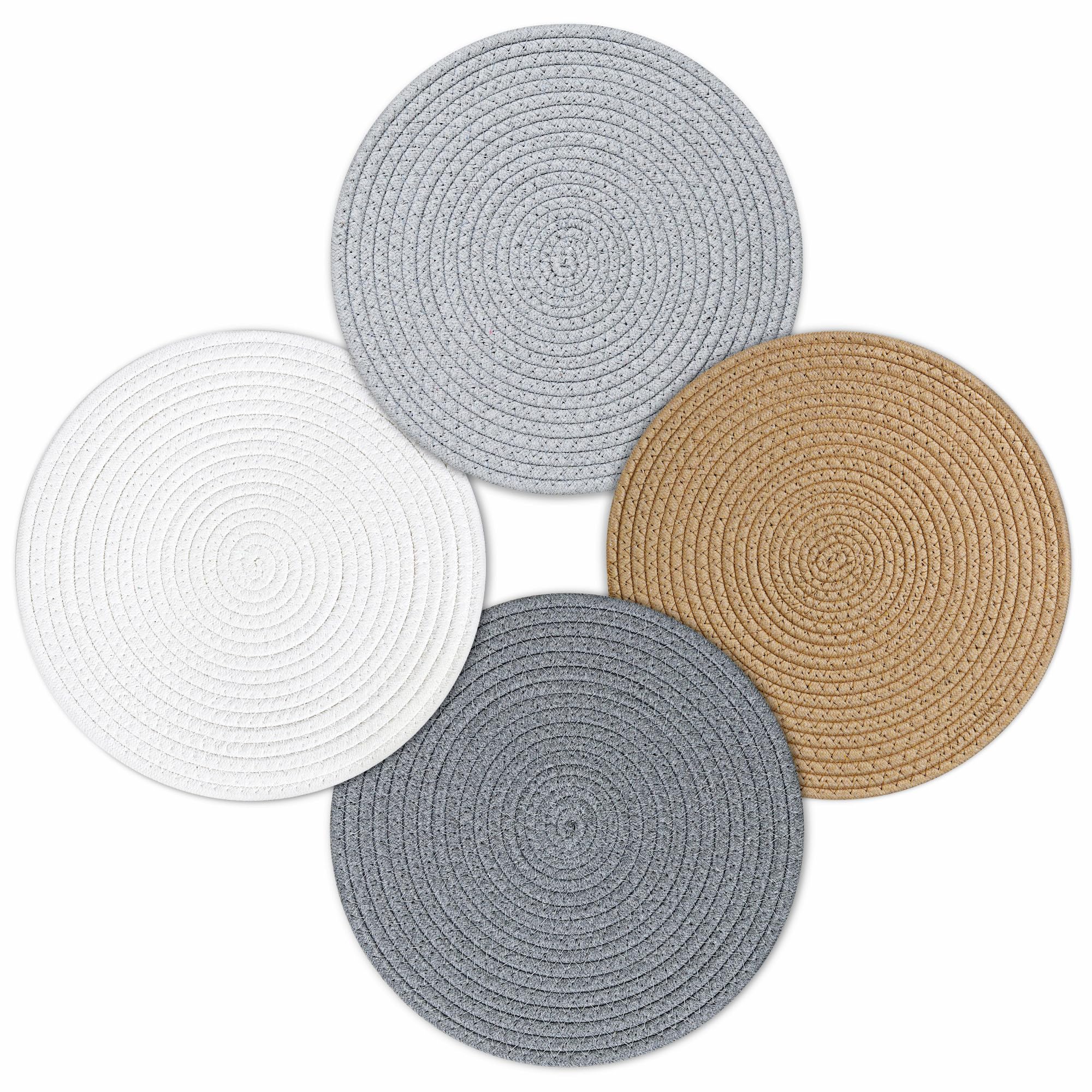 fanquare Set of 4 Placemats, Round Woven Cotton Table Mats, Washable Heat Resistant Non Slip Place Mats