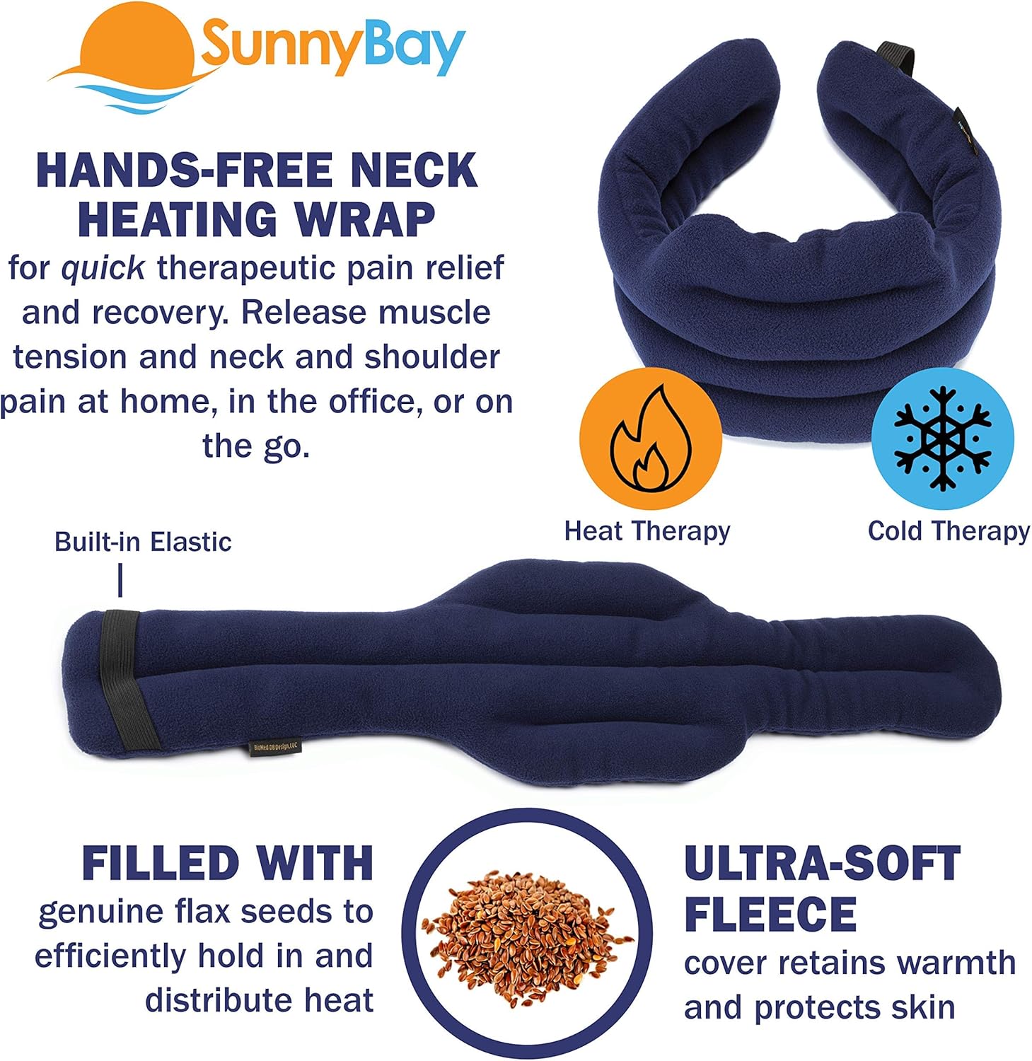 SunnyBay Pain Relief Microwavable Neck Wrap - Hands-Free Moist Heating Pad, Heated Neck Wrap & Pillow in One - Microwave Heating Pad for Neck & Shoulders (Navy Blue) : Health & Household