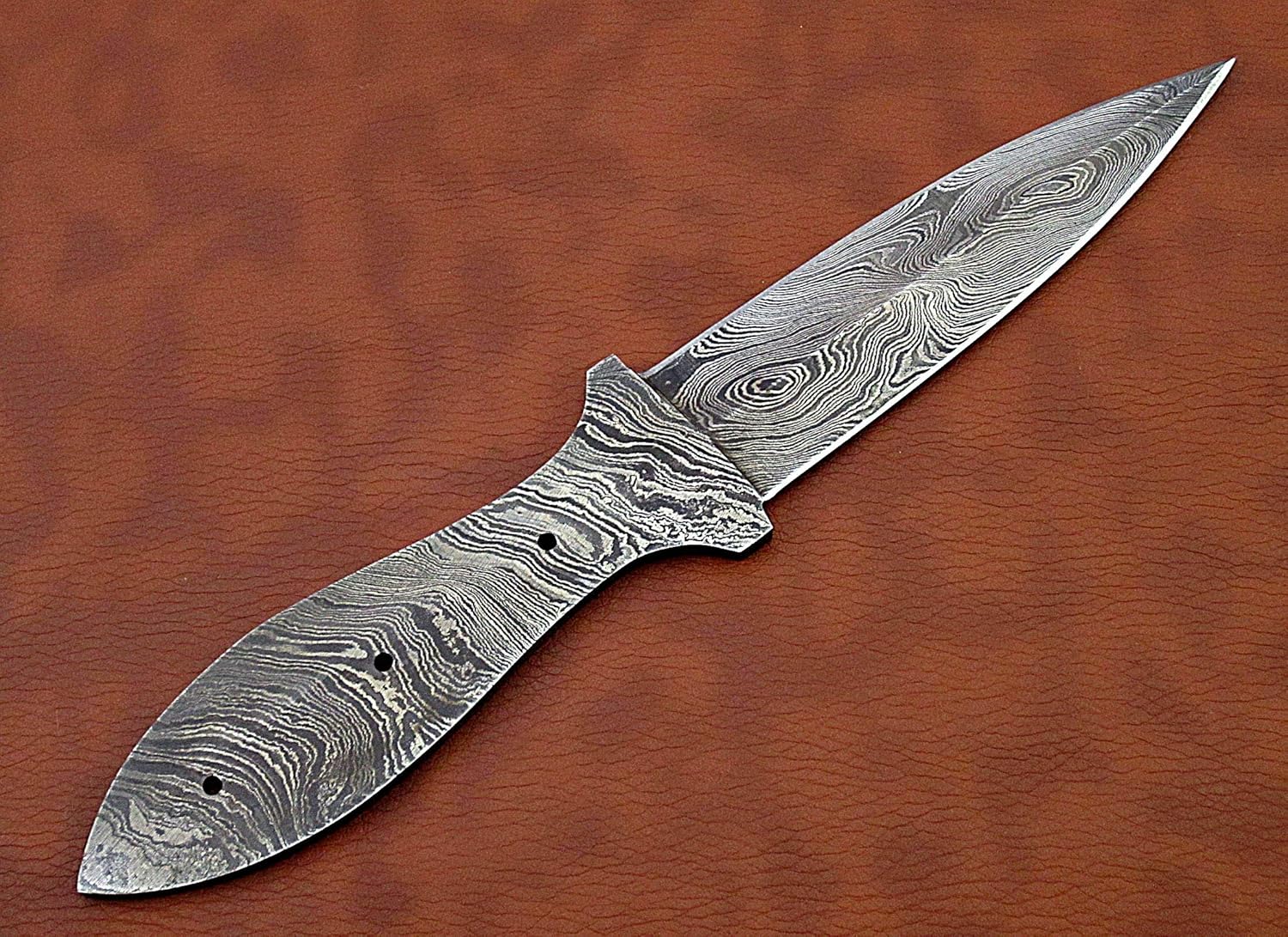 Damascus steel blank blade, knife making supplies, 3.5 inches dual cutting edge blade, daily work use full tang blade, 4.5" scale space, Damascus steel blank blade hand forged skinning knife with 3 Pin hole, (9 inches)