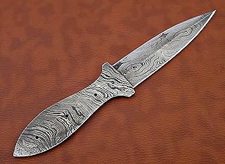 Damascus steel blank blade, knife making supplies, 3.5 inches dual cutting edge Dagger blade, 4.5" scale space, Damascus steel blank blade hand forged skinning knife with 3 Pin hole, (9 inches) - Damascus Depot