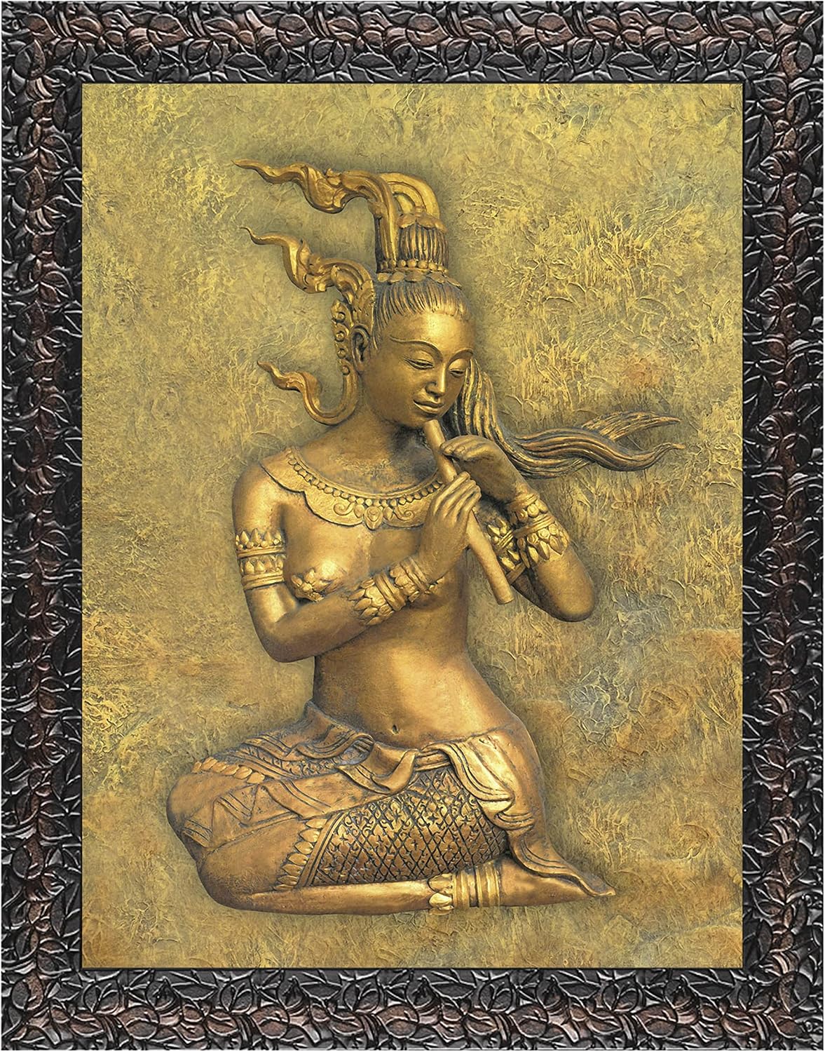 Indianara Set of 3 Women Playing Music Framed Art Painting (4082GBN) without glass 6 X 13, 10.2 X 13, 6 X 13 INCH image 5