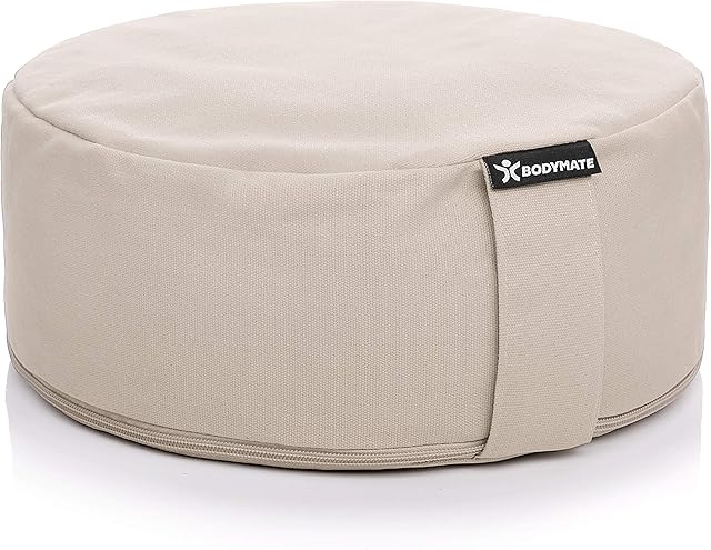 BODYMATE  poduszka do jogi, okrągła, średnica 31 cm, wysokość 13 cm, z wypełnieniem z ziaren gryki, poszewka do prania w pralce, ze 100%-owej, bardzo grubej bawełny, do medytacji i siedzenia