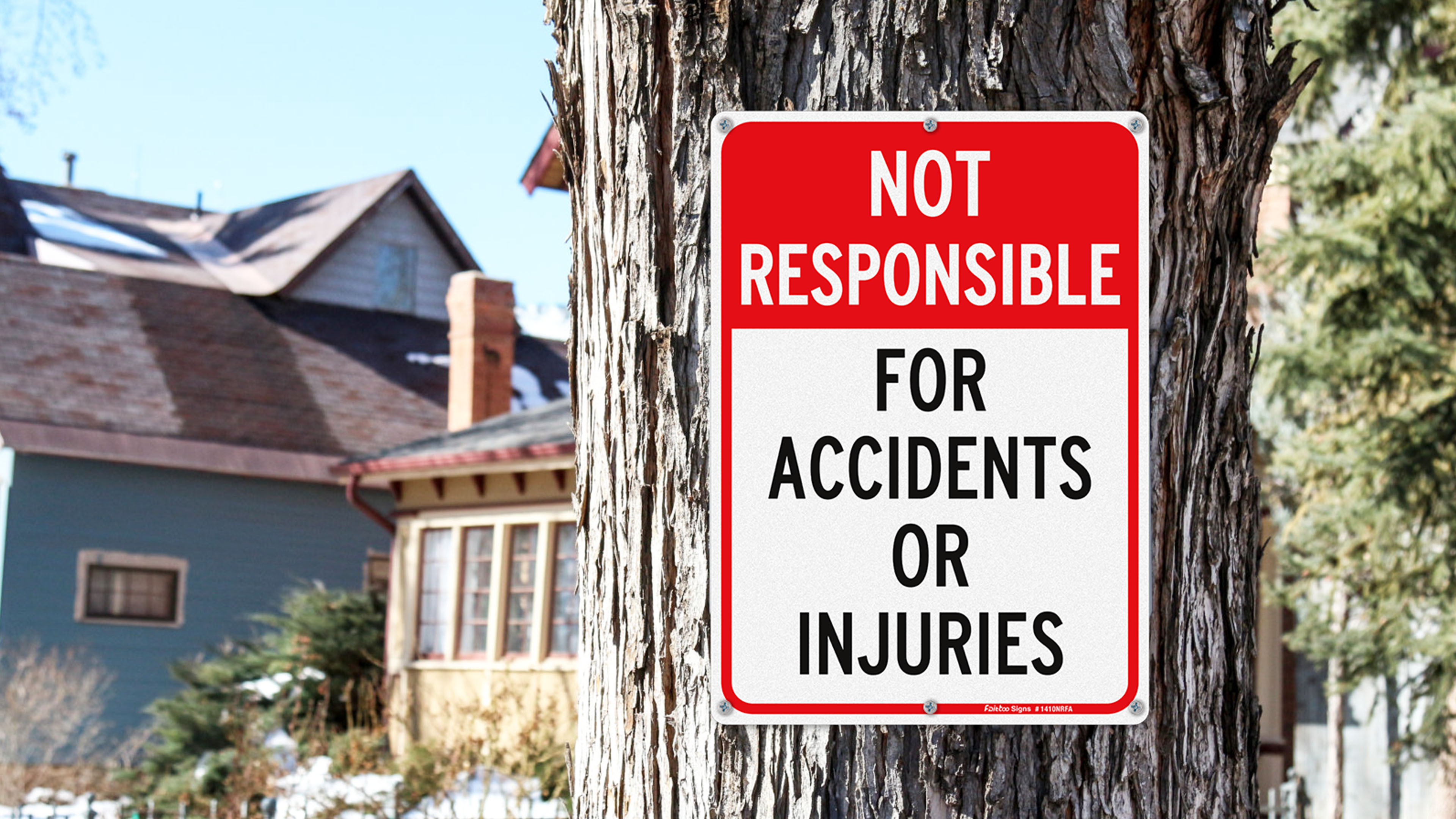 "Not Responsible For Accidents" Sign Set - 4 Heavyweight Aluminum Signs, 10"x7" Each, Made In USA