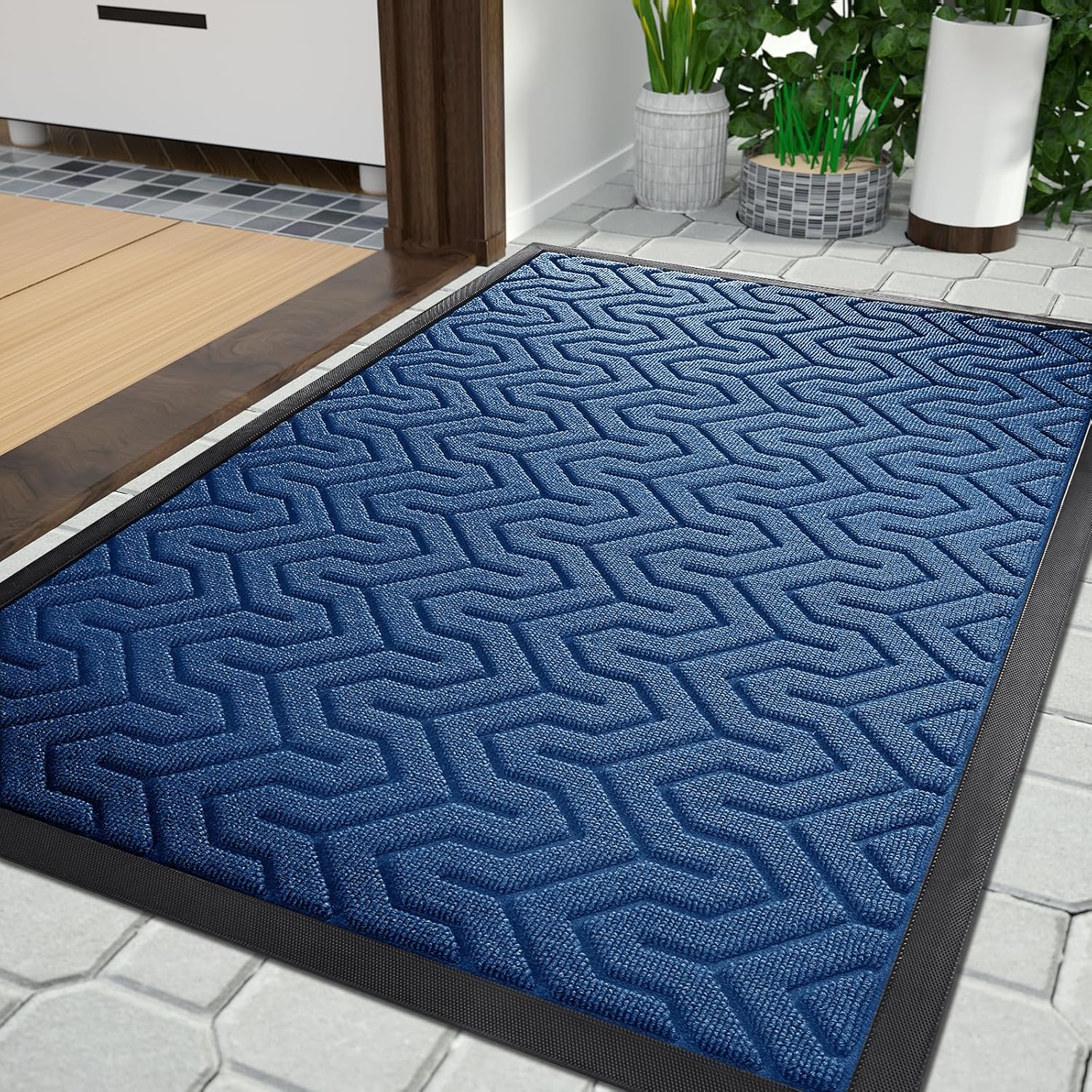 Yimobra Door Mat, All-Season Outdoor Indoor Doormat for Home Entrance Floor, Heavy Duty Non Slip Front Door Mats Outdoor, Easy to Clean, 29.5 x 17 Inch, Black+Blue