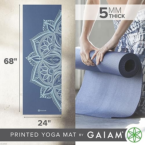 Miniatura 3 de Gaiam - Tapete de yoga, 0.2 pulgadas (5 mm) de grosor, estampado, grueso y antideslizante, para todo tipo de ejercicios de yoga, pilates y