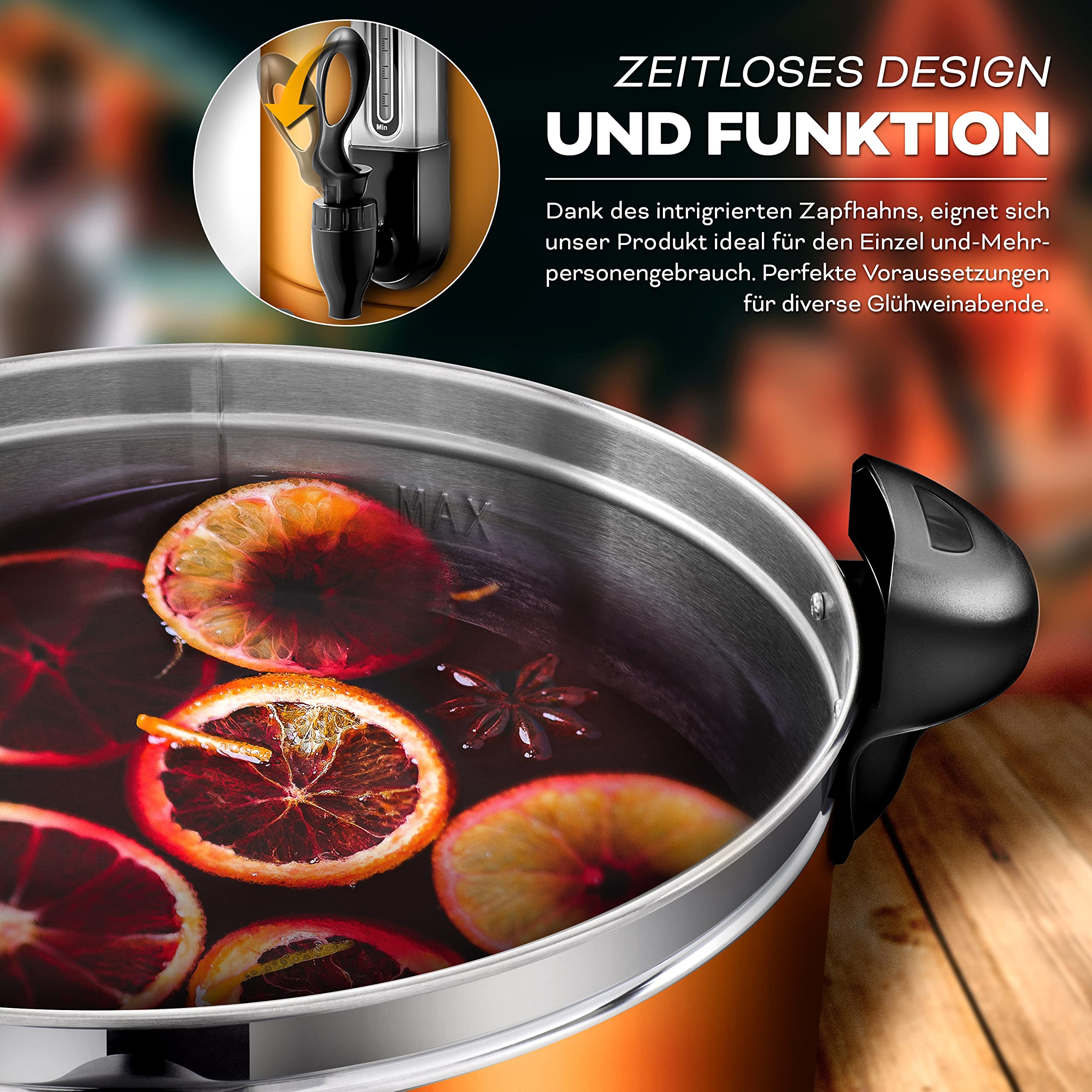 TRESKO® Bollitore per Vin Brulè 10L / 1500W Automatica da Cucina in Acciaio Inox Bollitore Vin Brulè Dispenser di Bevande Calde Distributore di Acqua Calda