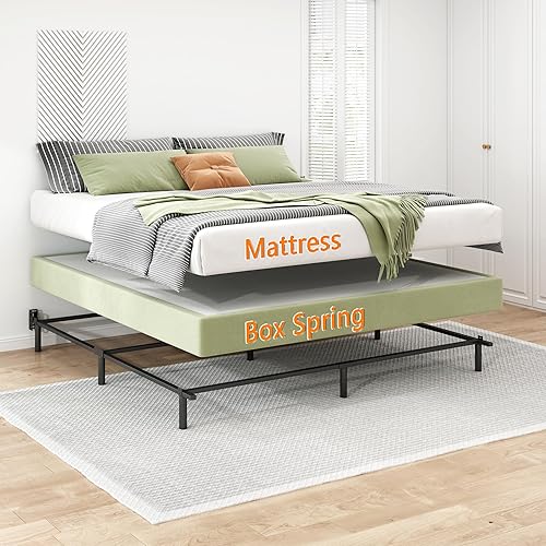Miniatura 4 de Kujielan Marco de cama de metal tamaño Queen, base de cama de 7 pulgadas para somier y colchón, montaje rápido y fácil, marco de cama resistente sin
