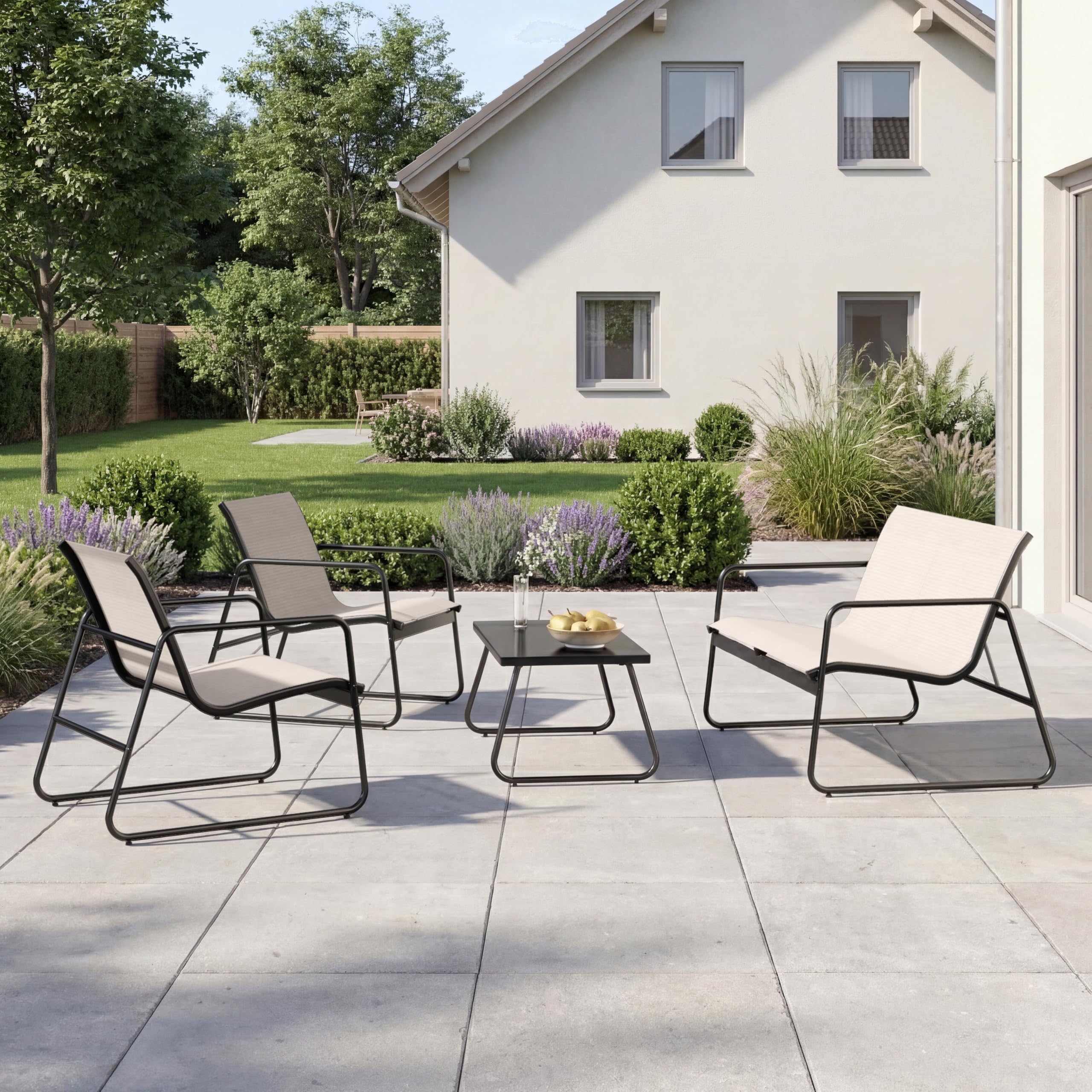 Grand patio Gartenmöbel Set 4-TLG, Textilene Balkonmöbel Set mit Tisch, Sofa und 2 Stühlen, Stahl, Sitzgruppefür Garten, Balkon, Außen (Beige)