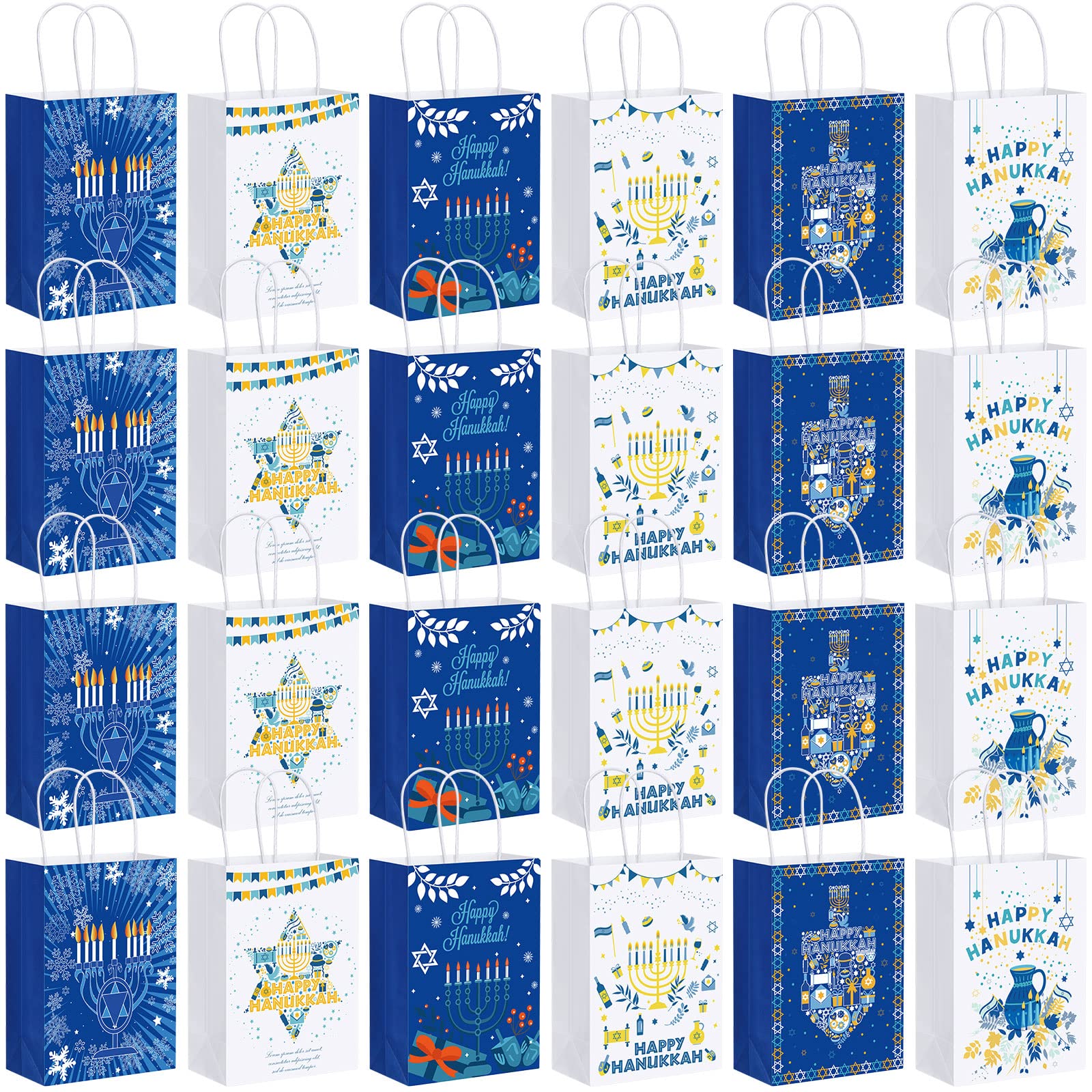 24 Pieces Hanukkah Gift Bags Hanukkah Party Favor Bags with Star Dreidels Happy Hanukkah Designed for Hanukkah Party Supplies Favors