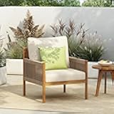 GDFStudio Modern Outdoor Woven Lounge Chair with Cushion,Weather-Resistant Upholstered Accent Club Chair,Comfortable Solid Wood Frame Lounge Seating for Patio,Garden,Porch,Balcony 28