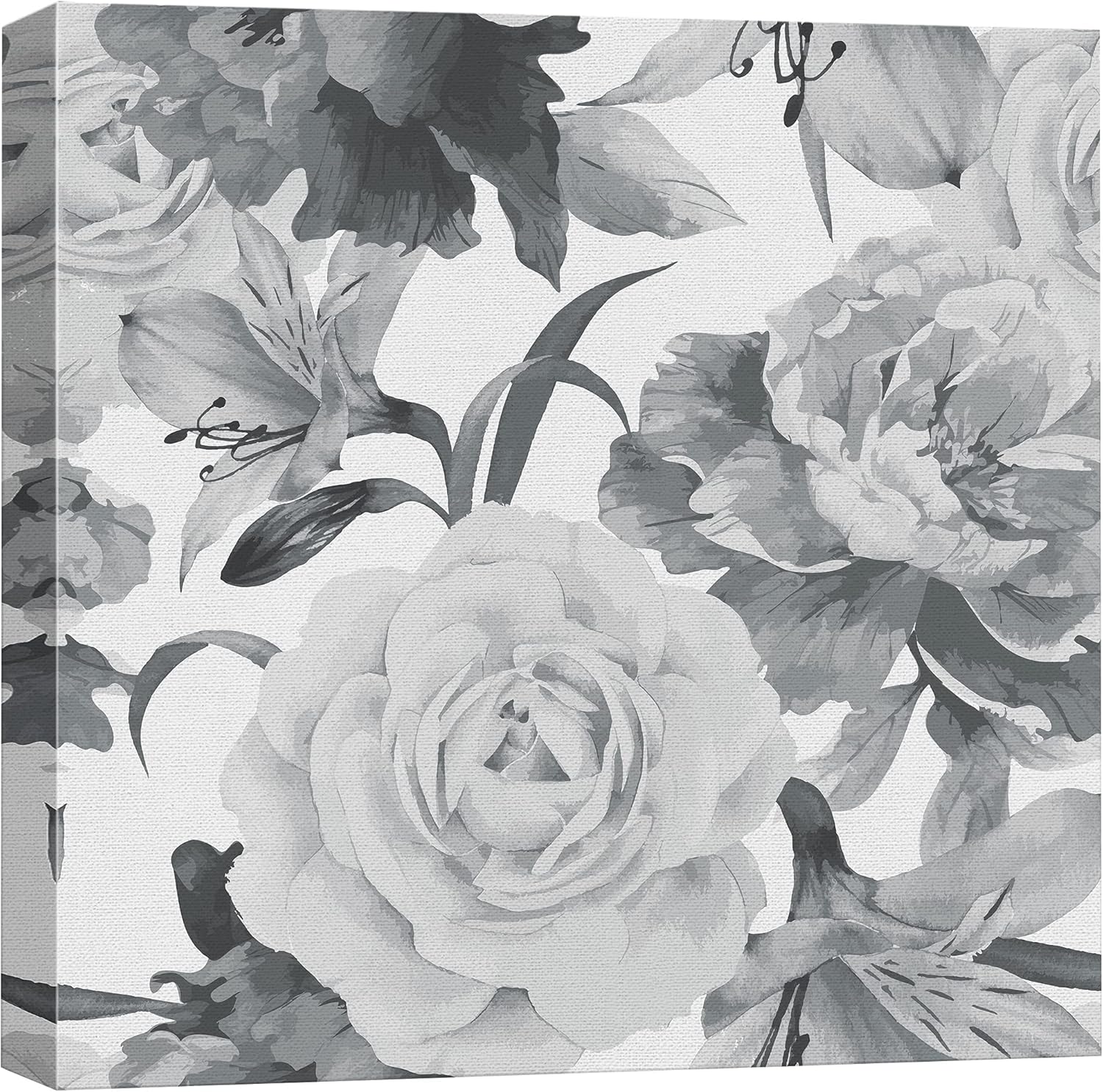 wall26 Canvas Print Wall Art Grayscale Lily & Rose Collage Floral Botanical Illustrations Modern Art Rustic Scenic Colorful Farmhouse/Country for Living Room, Bedroom, Office - 24"x24"