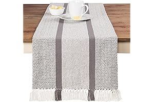 Farmhouse Dining Table with Woven Striped Table Runner