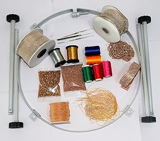 VRADAH 20Items Aari Work kit with 18Inch Aari/Maggam/Tambour Work Stand with Bush, with 18inch Wooden Frame/Hoop, Powder Coat Finish, Adjustable Legs with Bush