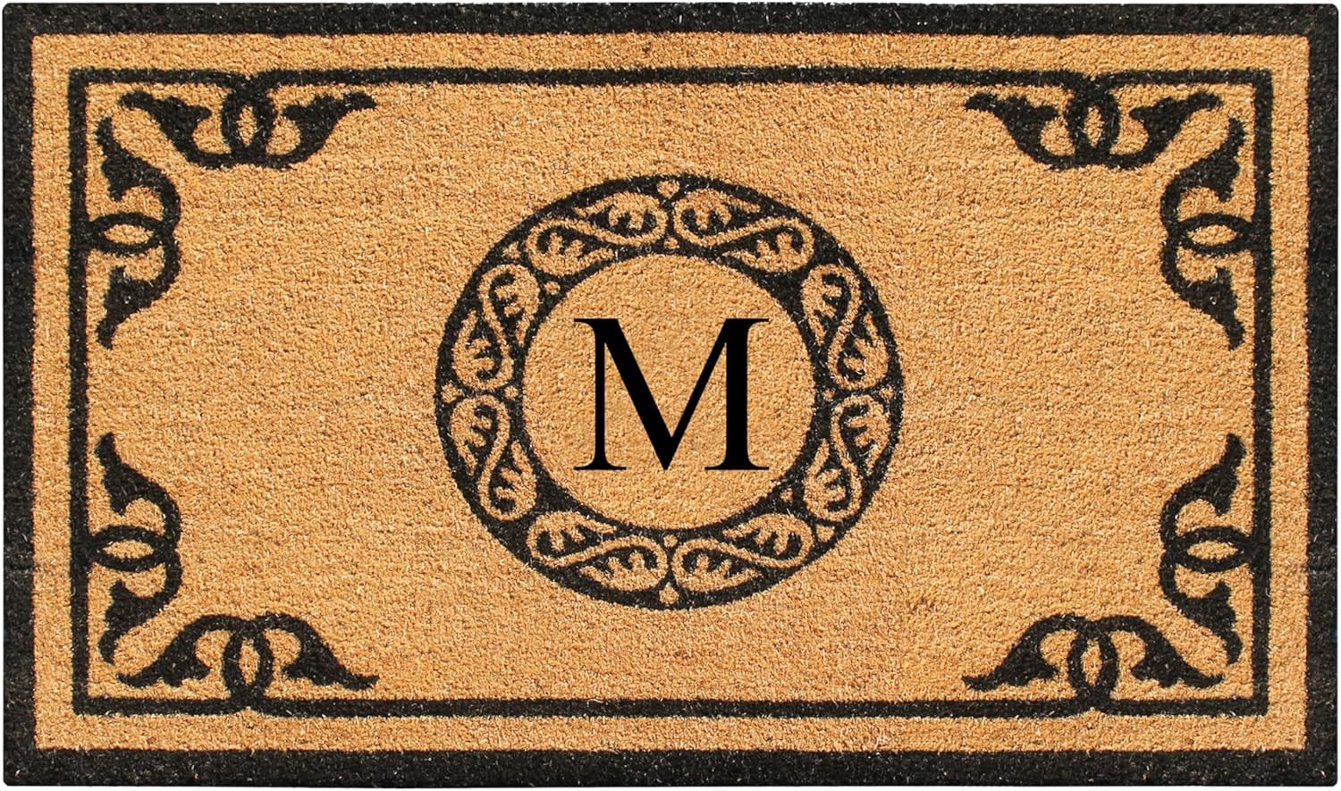 A1HC Natural Coir Monogrammed Doormat for Outside Entrance, Anti-Shed Treated Mats, Heavy Duty Durable EntryMat, Easy to Clean Front Door Mat - M, 24" X 39"