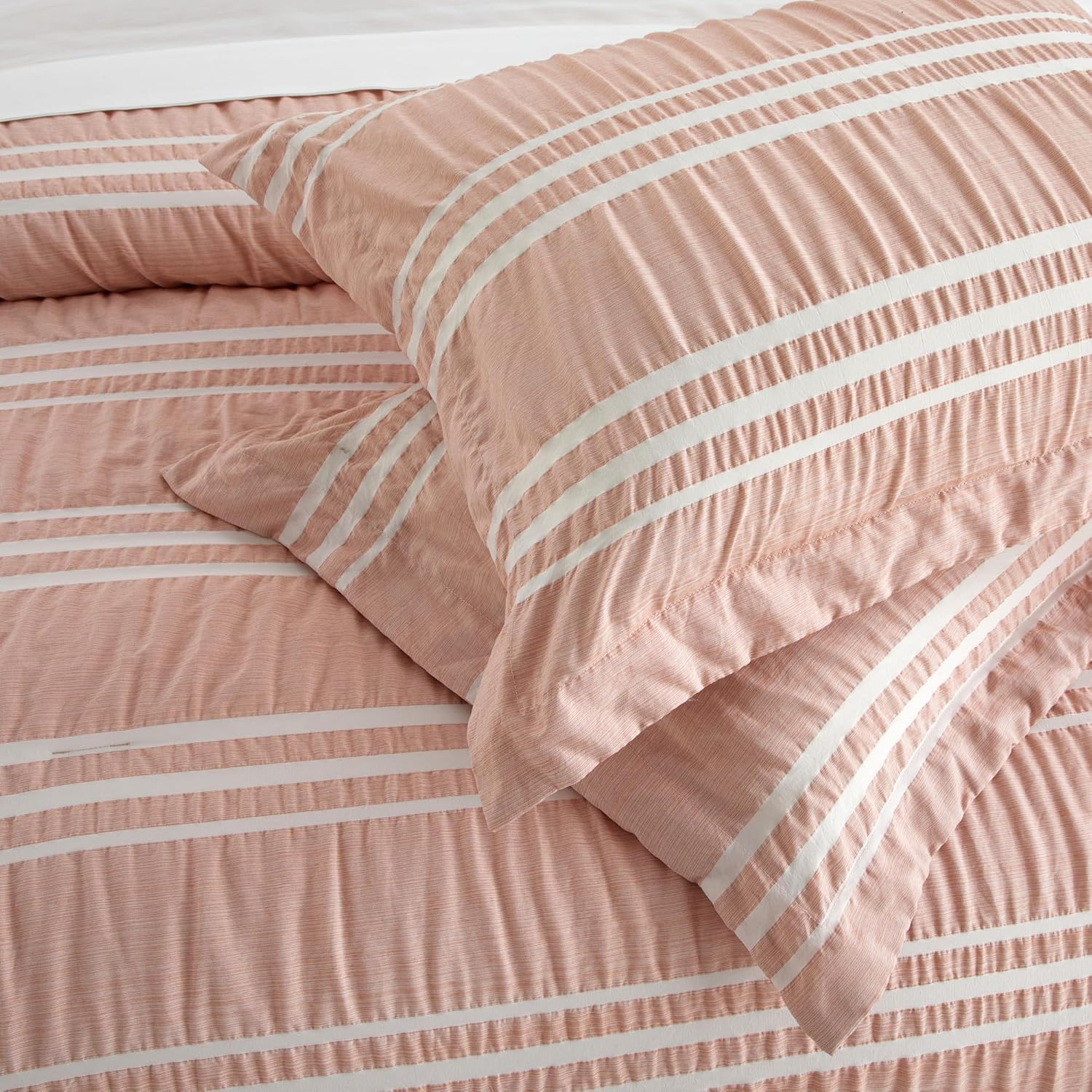 Chic Home Emma Queen 4-Piece Striped Seersucker Comforter Set, 2 Pillow Shams, 1 Decorative Pillow - Blush Pink