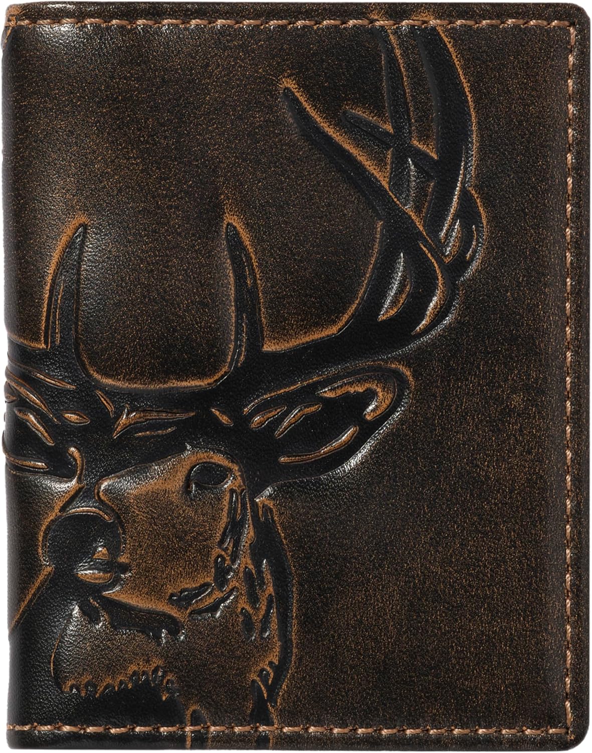 House of Jack Co. Deer Men's Slim Card Wallet, Minimalist Front Pocket Bifold Card Holder, Full Grain Leather, 6 Card Slots with ID Window, Embossed Deer, Hunter Gift for Men, Black