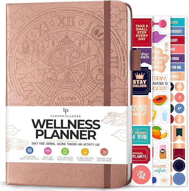 Legend Wellness Planner & Food Journal  Daily Diet, Health & Fitness Journal with Exercise & Weight Loss Trackers  Lifestyle, Nutrition & Workout Diary  Lasts 6 Months, A5 Size - Rose Gold