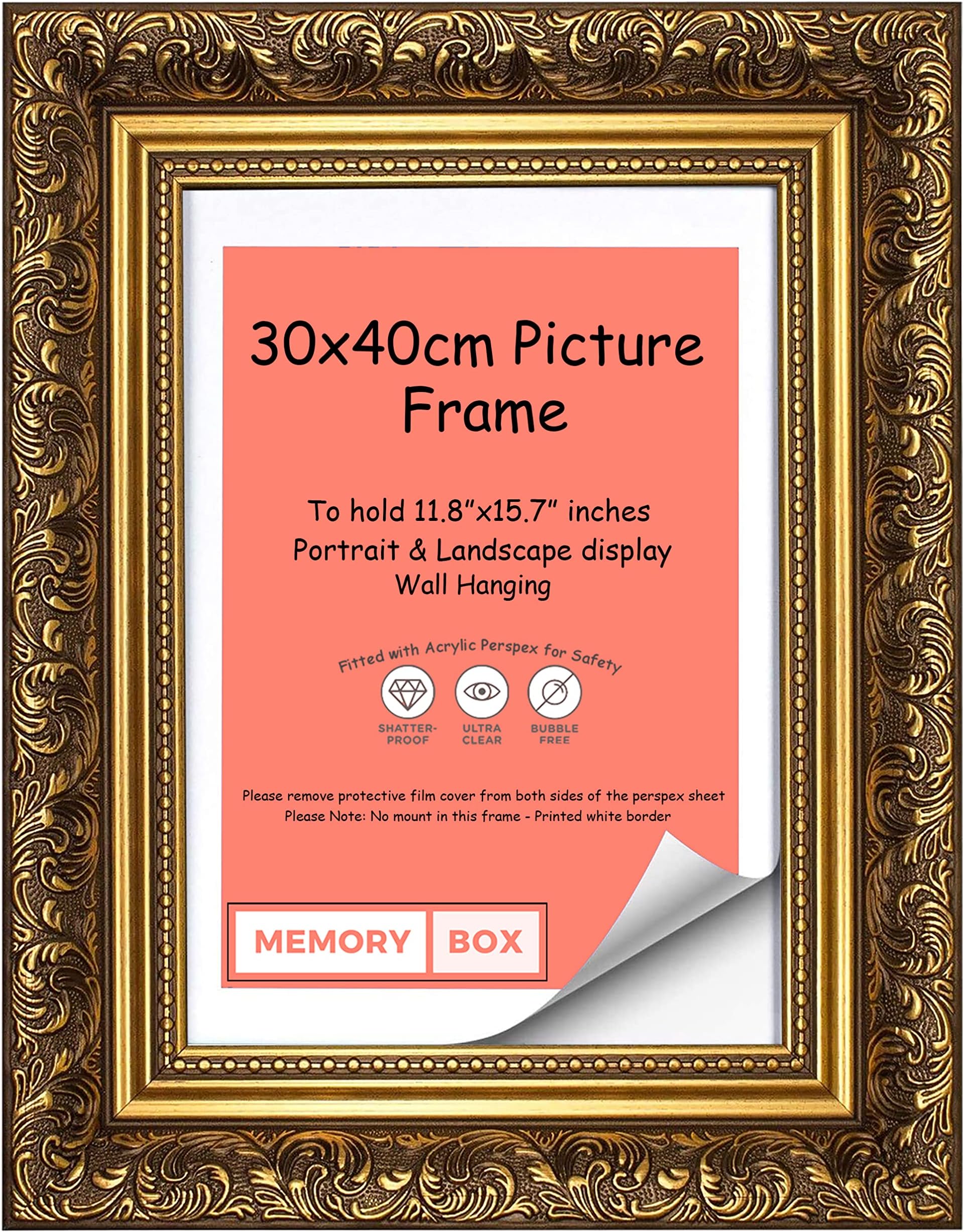 Memory Box French Baroque Style Ornate swept Antique style Picture/Photo/Poster frame - (30 x 40cm) Gold 11.8" x 15.7"
