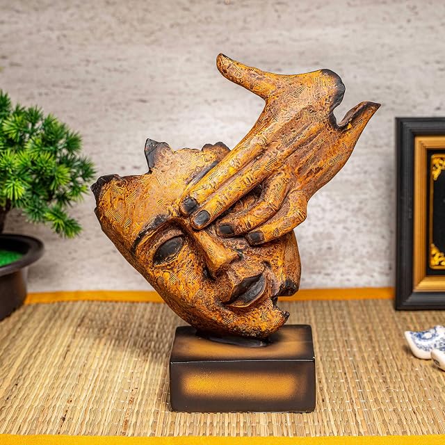 TIED RIBBONS Human Face Showpiece Sculpture Figurine - Modern Art Abstract Face Carving Statues Ornament for Home, Living Room, Office and Decor (Brown, 9 X 9 X 21 cm, L X B X H)