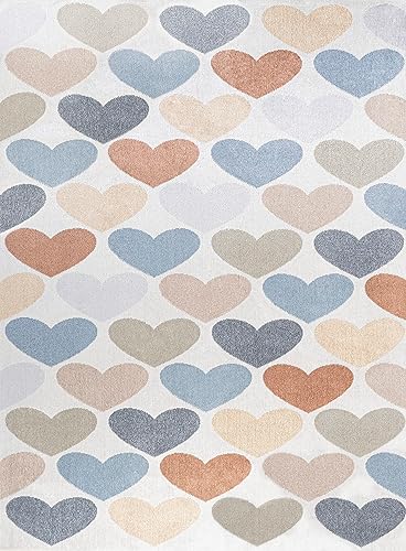 Miniatura 6 de JONATHAN Y Alfombra para interiores lavable a máquina marfil/azul/naranja, 3x5, Dila Modern Hearts geométrica, para niños y novedad, vintage,
