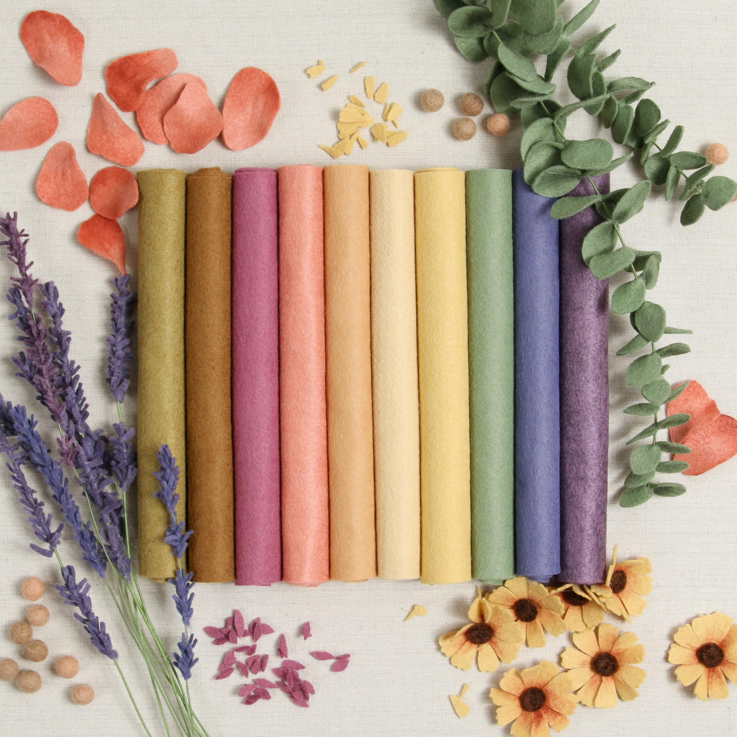 Wool Felt, 10 pcs 9"x12" in Floral Colors, 1 mm Thick, Soft & Pliable, Wool Blend Felt, Botanical Blends 9"x12"