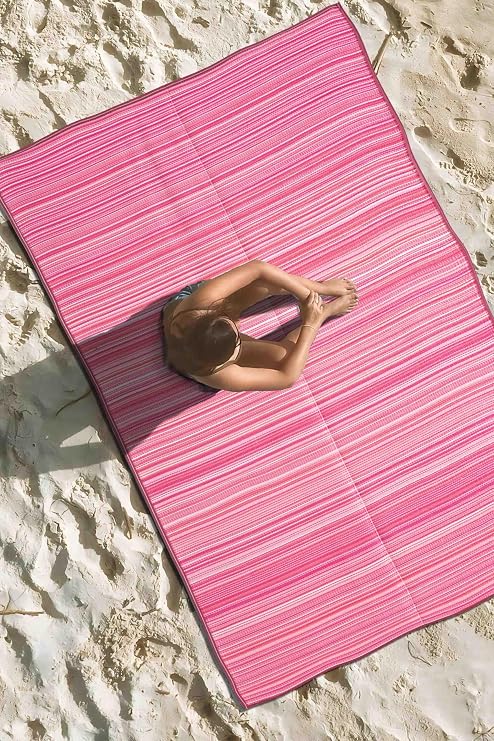 Katlanabilir Pembe Plaj Kamp Piknik Bahçe Balkon Teras Hasır Halı Mat Savan Kilim Karavan Halısı