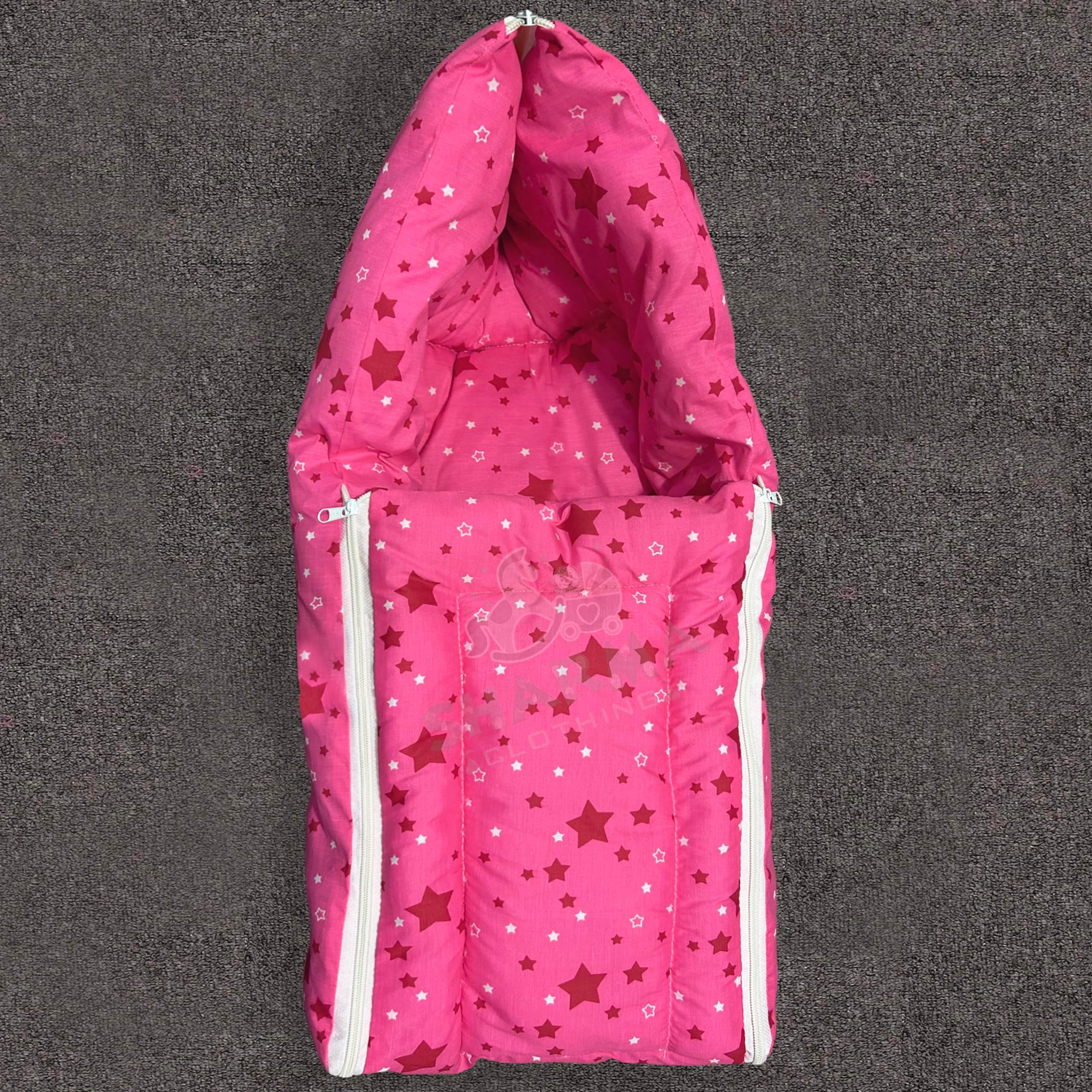Sharma Clothing Pure Soft Cotton Baby Boys and Baby Girls 3 in 1 Multi Usage Sleeping Bag and Carry Bag and Bed kam (0-7Months) (Star Pink)