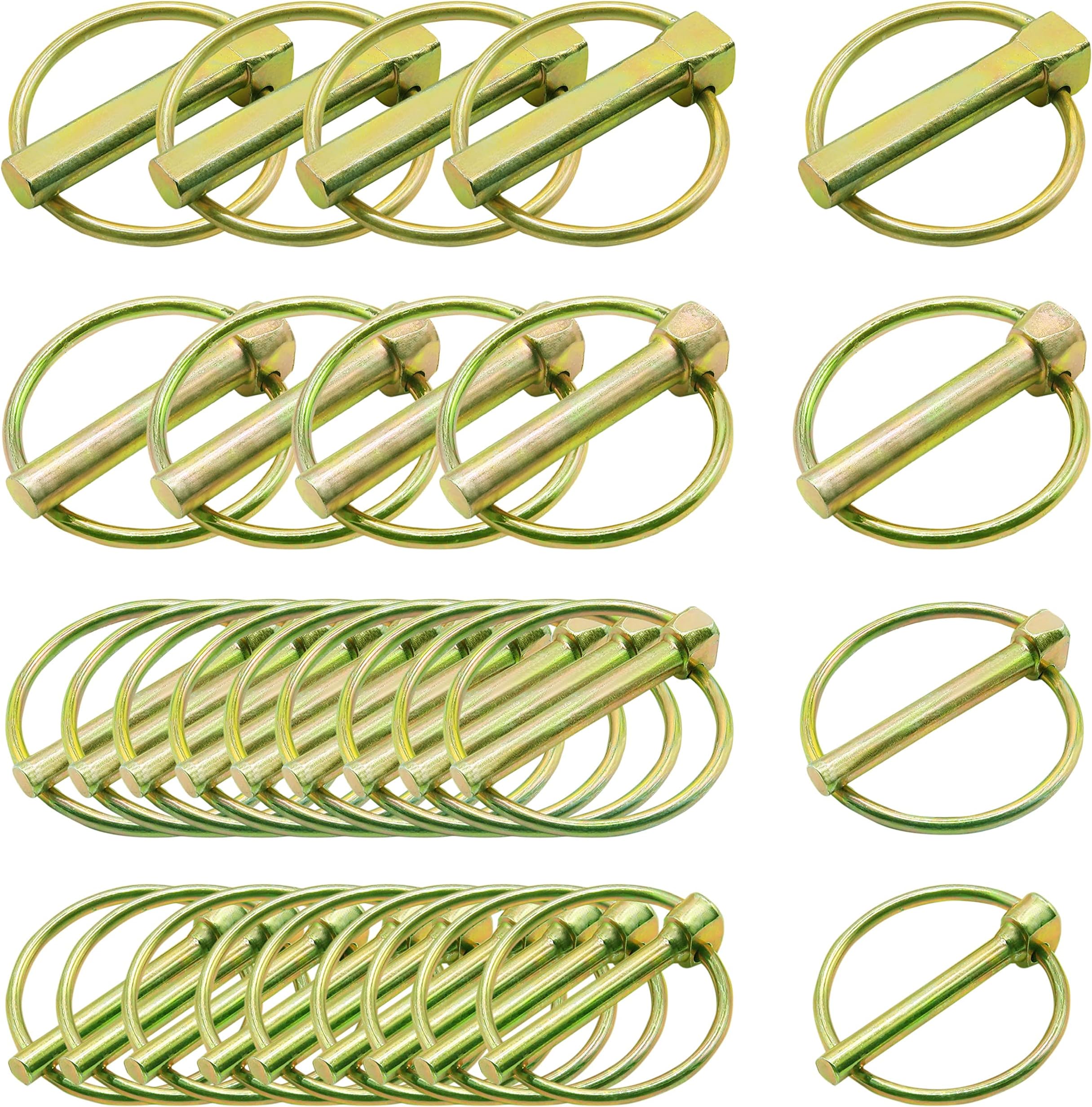 30 Pcs of Lynch Pin Assortment Kit— for Trucks, Tractors, Trolleys, Lawn Mowers, & Trailers of 3/16”x1-7/16”, 1/4”x1-3/4”, 5/16”x1-3/4”, & 7/16”x1-3/4”