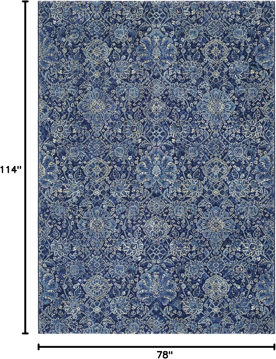 Couristan Easton Winslet 6'6" x 9'6" Persian Floral Area Rug, Navy Sapphire, Wilton Woven, Living Room Dining Room Office Open Plan, Transitional Indoor Rug