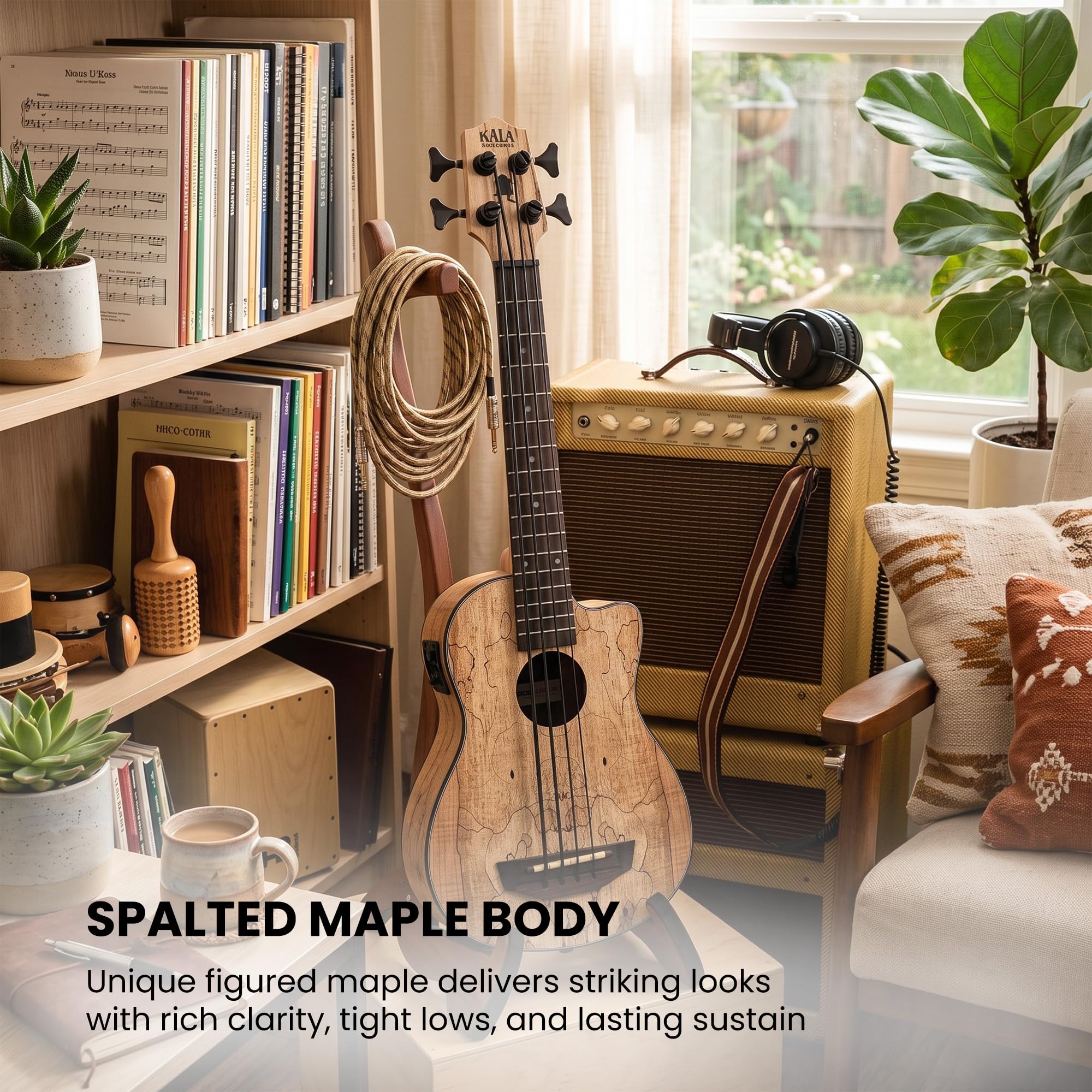 Kala UBASS-SP-MAPL-FS Ukulele Basso Elettrificato Amplificato Spalted Maple