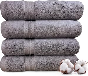 gotu Luxury Bath Towels – Canadian Brand, 100% Cotton, 550 GSM, Highly Absorbent, Ultra-Soft & Chemical-Safe, Set of 4 (30 cm x 54 in), Ideal for Bathroom, Hotel & Resort